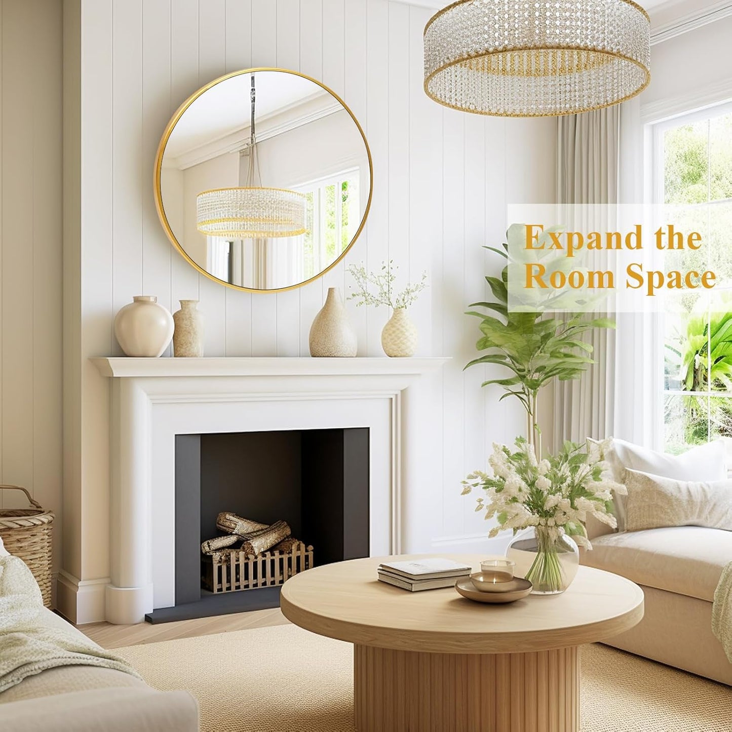 Fabuday Round Gold Mirror for Wall - 20 Inch Circle Mirror for Bathroom, Living Room Decor, Metal Golden Framed Small Circular Mirror