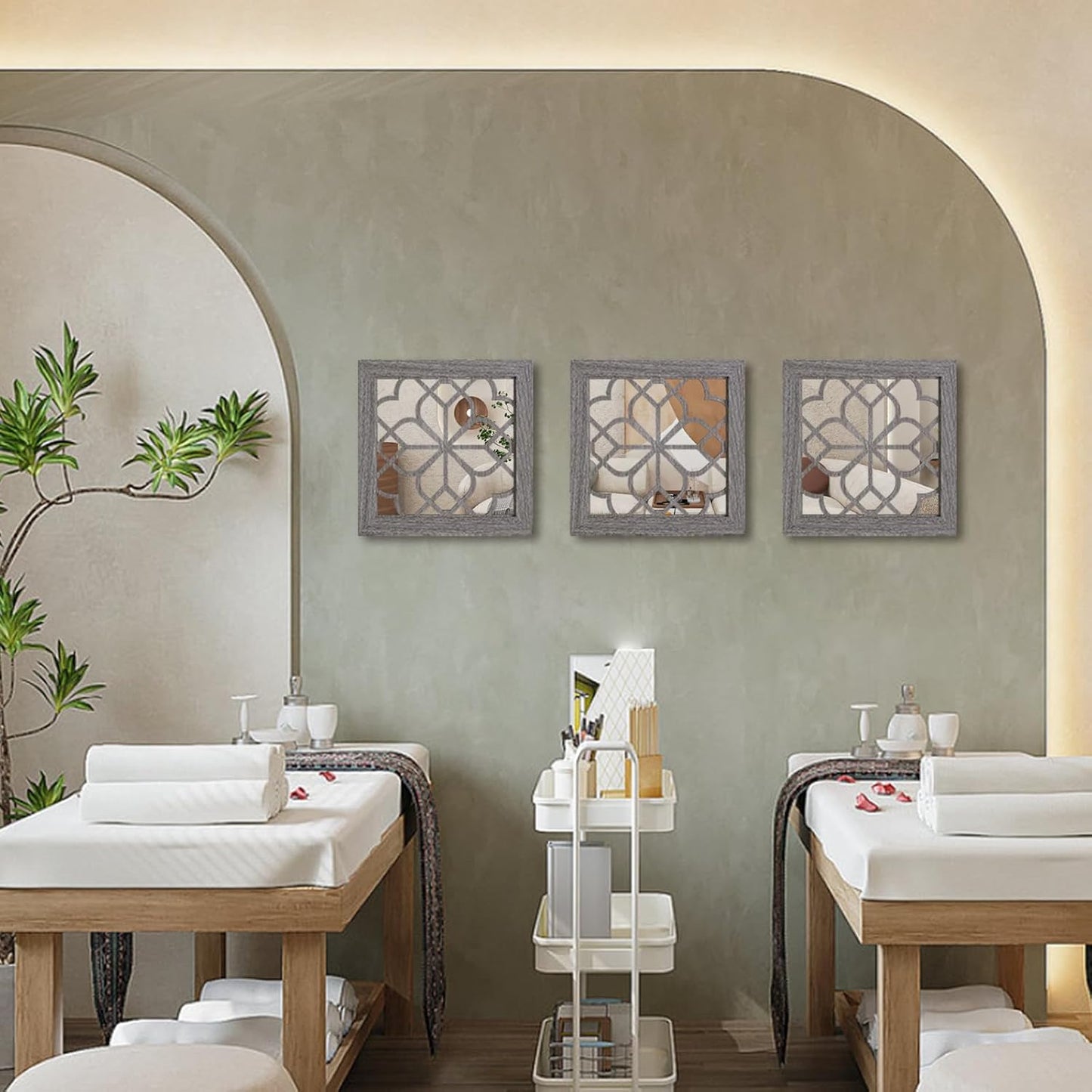 Boho Square Wall Mirrors Set of 2-12" x12'Decorative Mirrors for Wall Decor, BrownHandcrafted Mirror Panels Perfect for LivingRoom Bedroom Entryway Hallway (Brown)