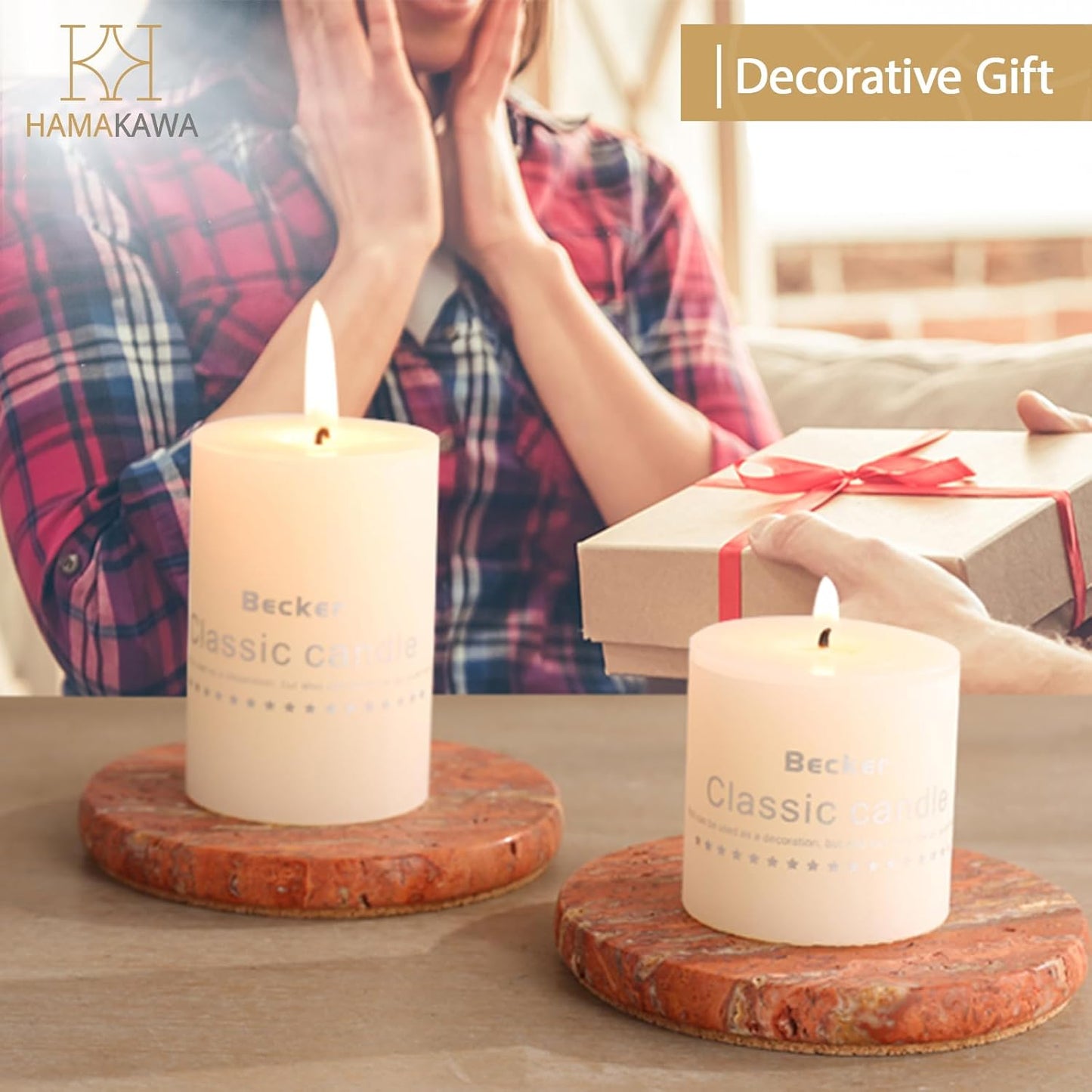 Real Natural Marble Coasters Set of 4, Modern Red Stone 4 Inch, Round Travertine Drink Coasters for Home Decor, Coffee Table, Office