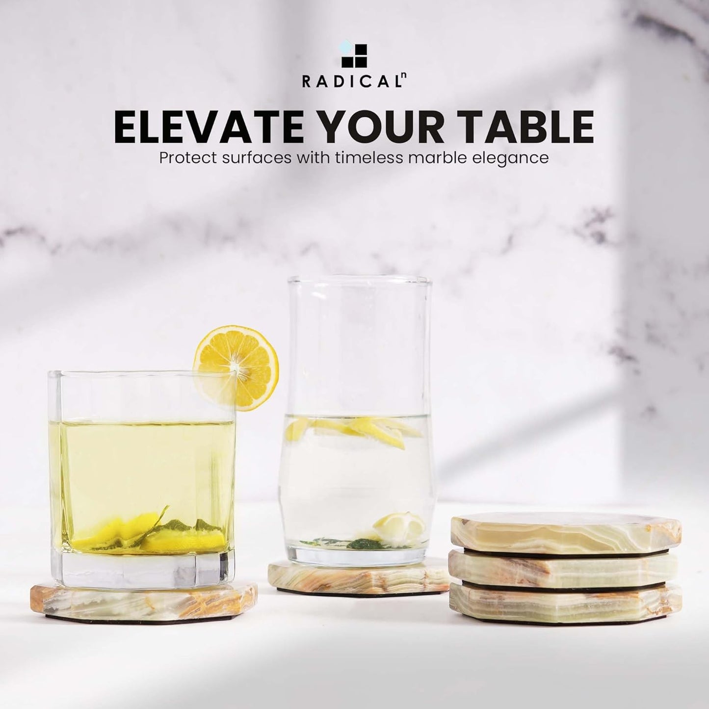 Radicaln Marble Coasters Star 3.5" Inches Green Onyx Handmade Marble Drink Coasters for Home and Kitchen, Drink Coaster Set of 6, Ideal Coaster for Drink