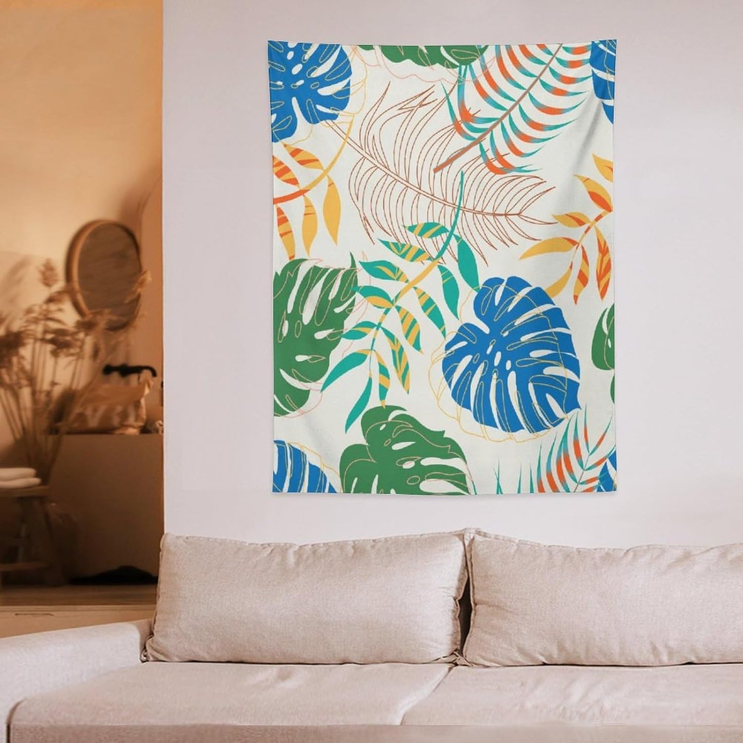 ICMOLYYENLO Tropical Green Plant Tapestry, Green Palm Leaves Natural Landscape Print Wall Tapestry for Bedroom Living Room Dormitory 40x60 Inch