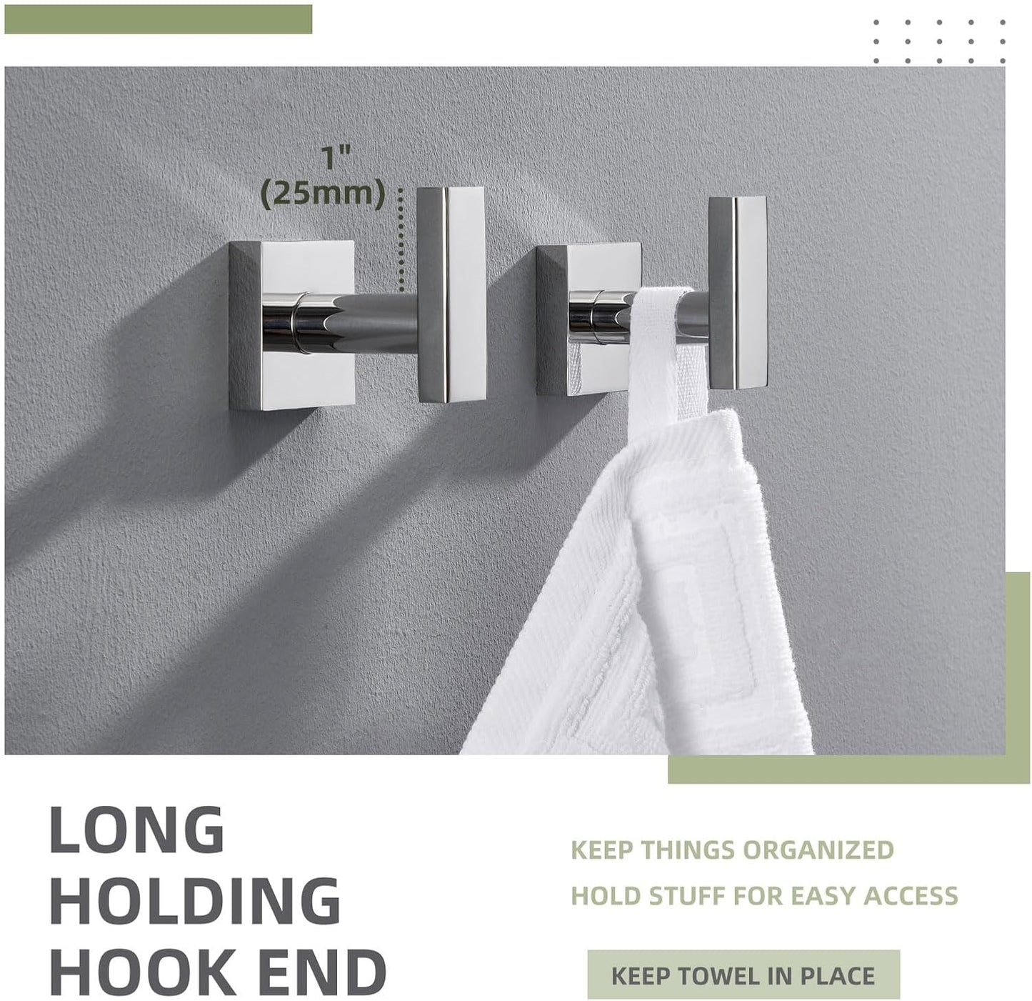 Angle Simple Bath Towel Hook 2 Pack, Stainless Steel Square Robe Coat Holder for Wall, Bathroom Kitchen Garage Wall Hook for Hanging Tools, Polished Chrome