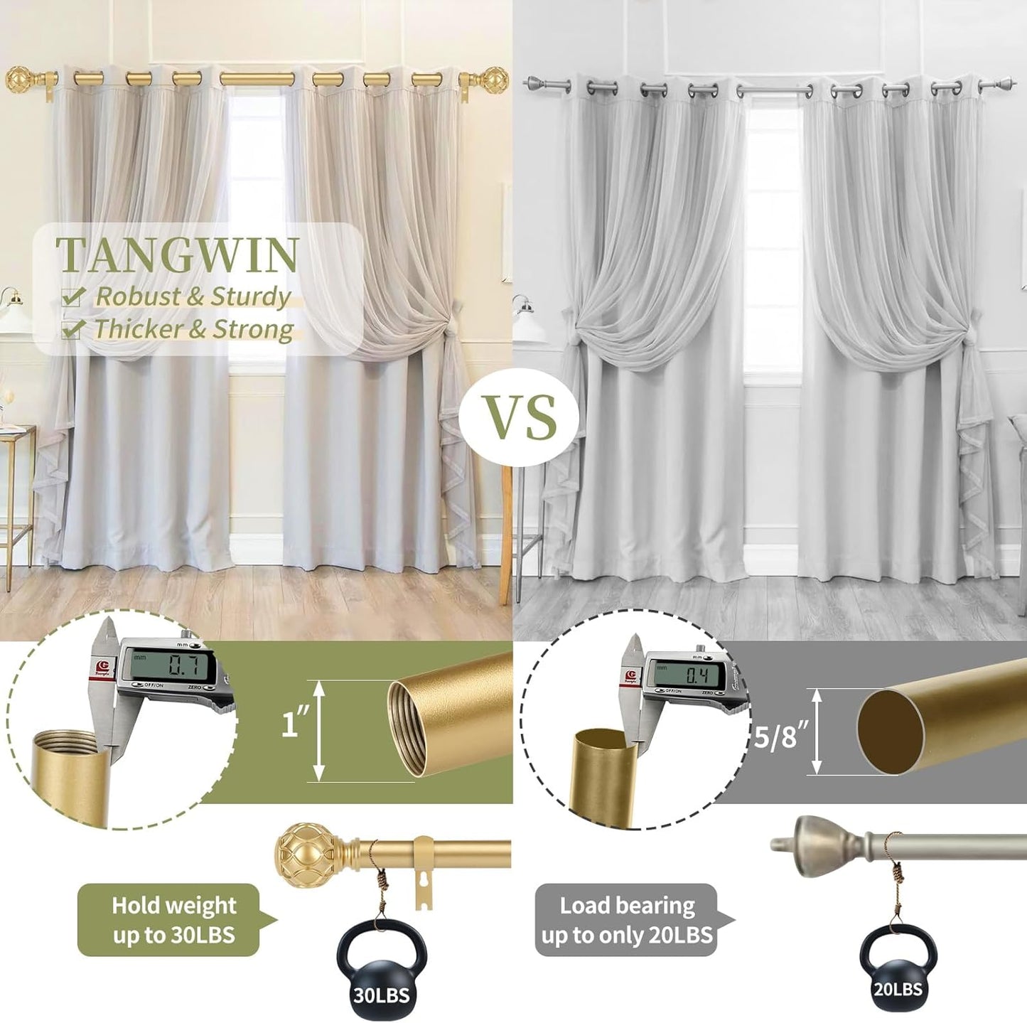 Gold Adjustable Curtain Rods for Windows:72-144 Inch Farmhouse Heavy Duty Long Curtain Rod for Bedroom Living Room,Boho Decorative Rustic Drapery Rods with Vintage Coastal Finials,Brass Gold
