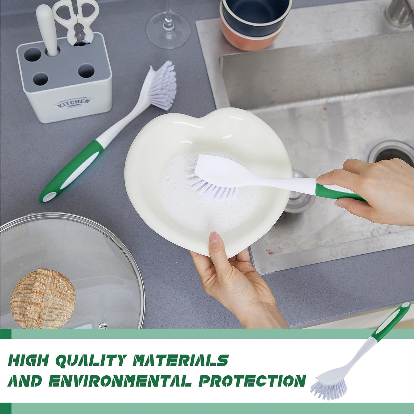 Hsei 30 Pcs Kitchen Scrub Dish Brush Bulk with 11 Inch Handle Cleaning Dish Scrubber with Stiff Bristles Washing Scrub Brushes for Housekeeping for Pots and Pans, Kitchen Sink (Green)