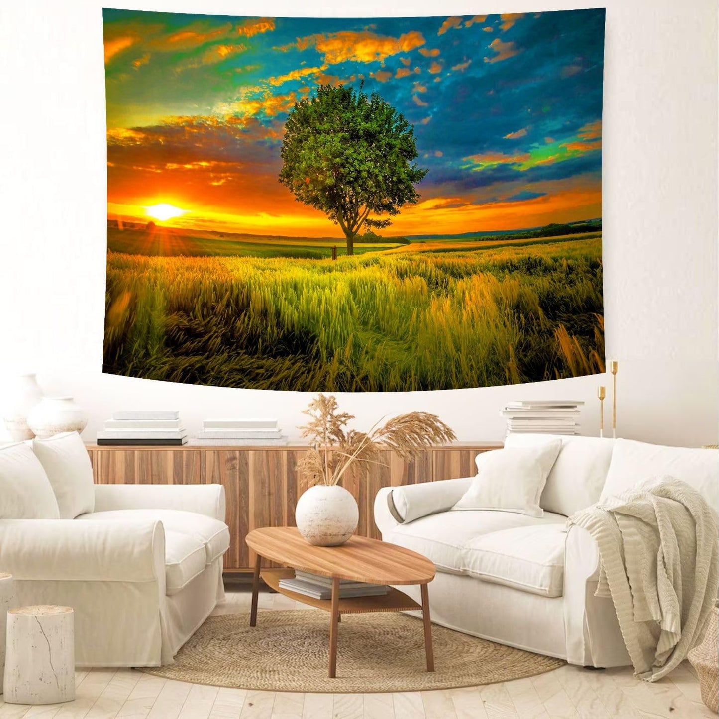Delur Sunset Tree of Life Tapestry Forest Nature Landscape Wall Hanging Tapestry Scenic Tree Woodland Natural Sunrise Headboard for Bedroom Living Room Home Decor (51.2" x 59.1")