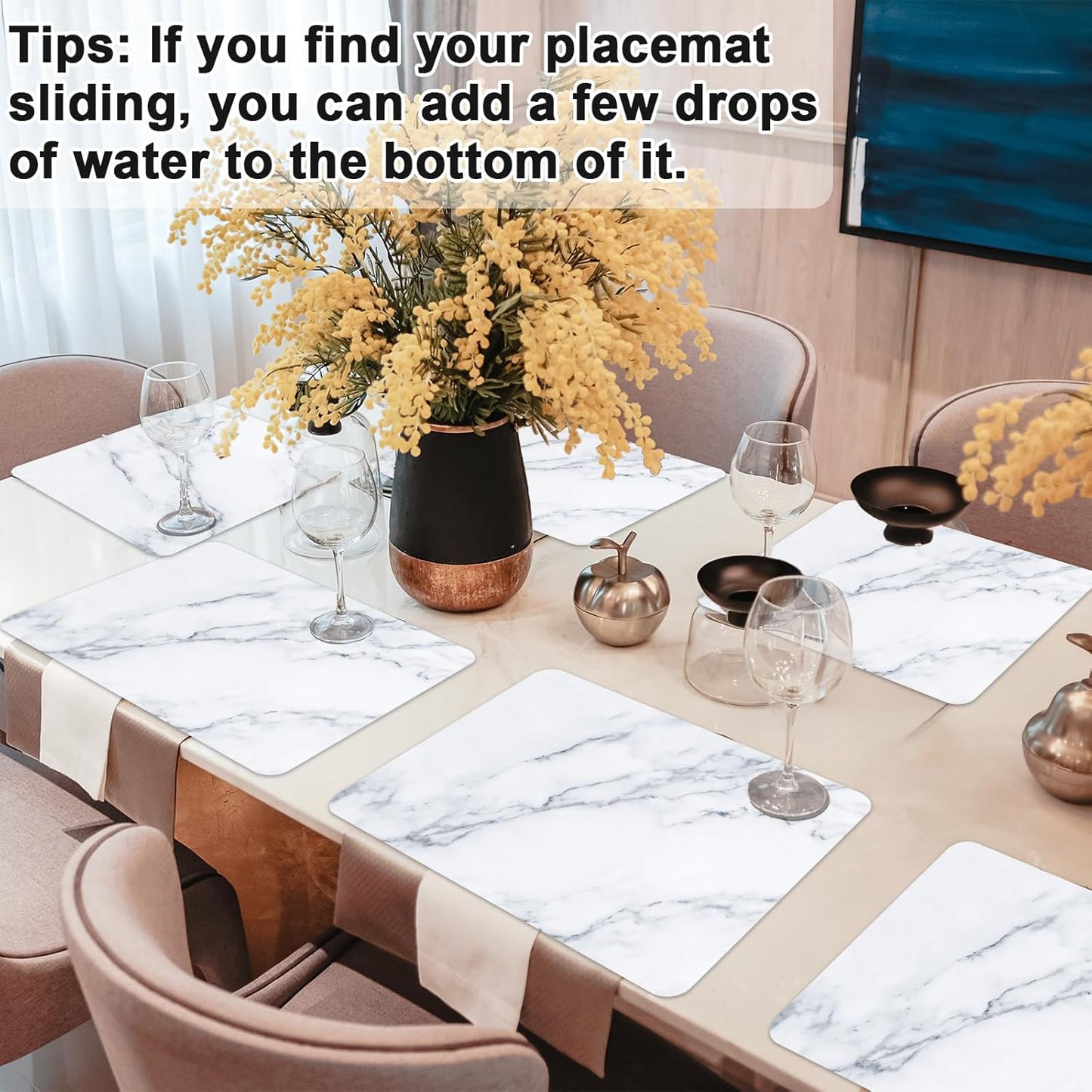 Marble Plastic Placemats Set of 6 Marbles Table Mats Marble Theme Place Mats Wipe Clean Washable Recyclable Table Placemats for Indoor Outdoor Heat Resistant Kitchen Dining