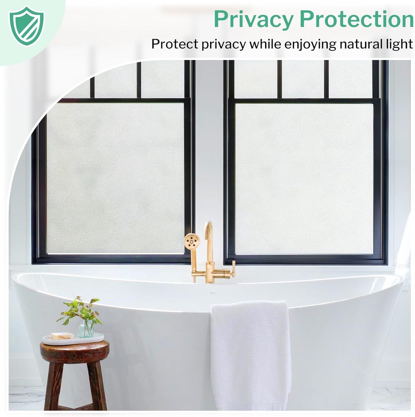 DOWELL Window Privacy Film, Frosted Glass Window Film, Static Cling Non-Adhesive Glass Clings, Sun Blocking Opaque Coverings, Reusable Door Stickers for Bathroom Home Office, Pure, 23.6"x118"