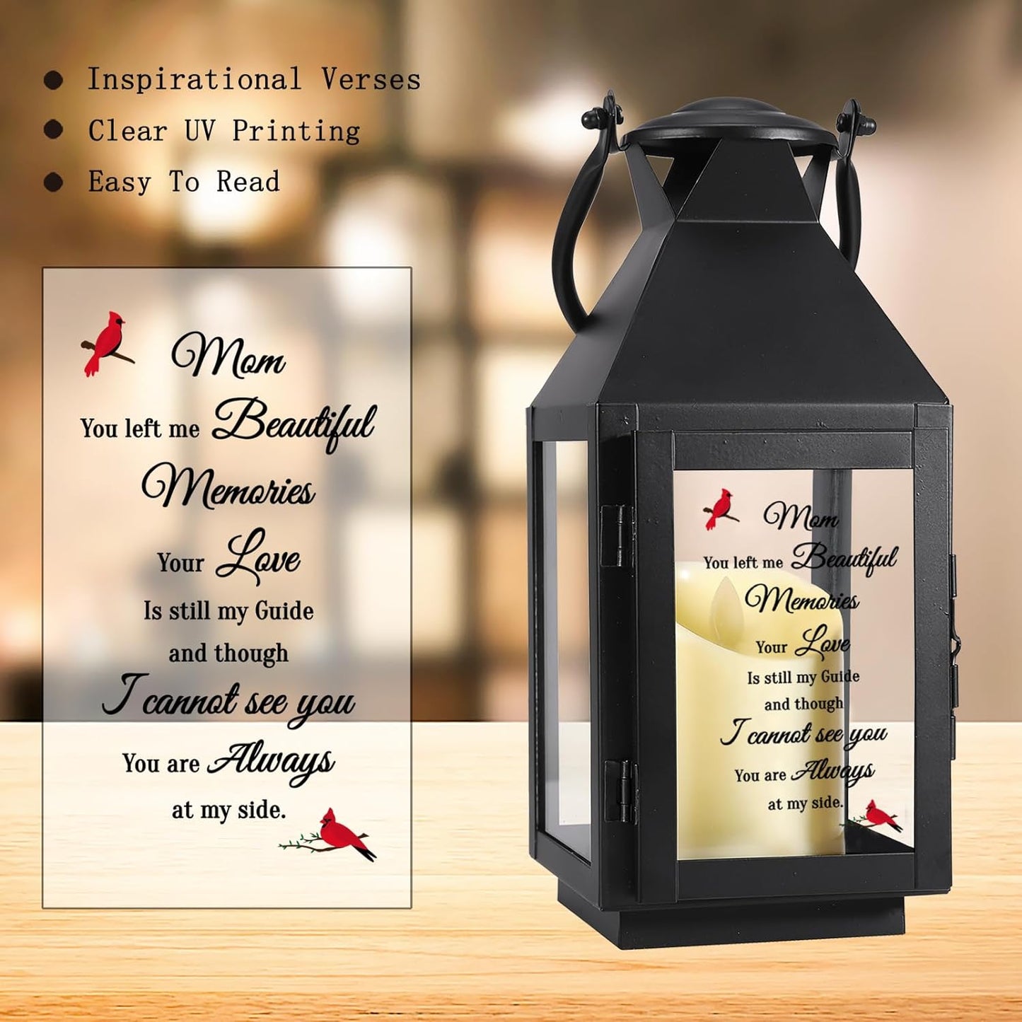 Memorial Lantern, Sympathy Gifts for Loss of Mom/Loved One, Bereavement Gifts, in Memory of Loved One Lantern,Celebration of Life, Memorial Gifts, Funeral Lantern,Mom You Left me Beautiful Memories