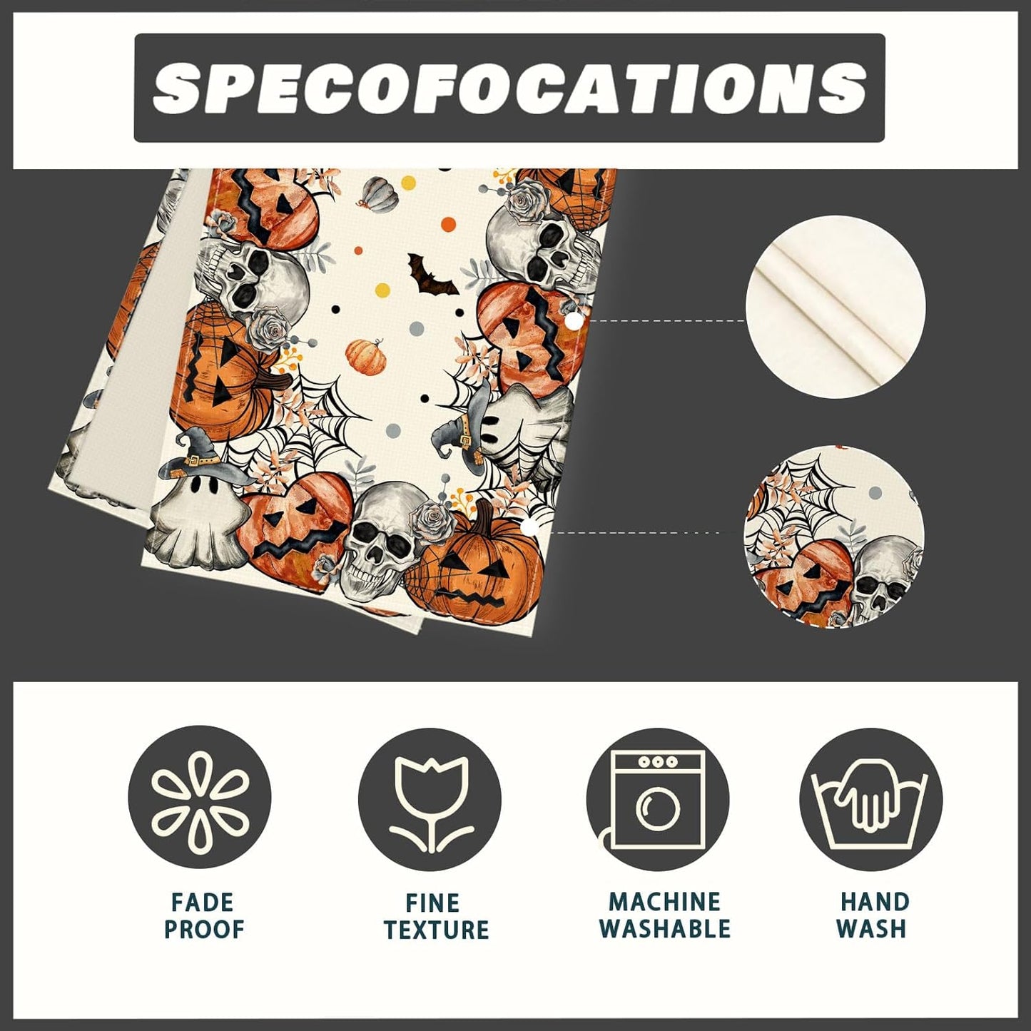 XCHI Spooky Skeleton Ghost Pumpkin Halloween Table Runner Party Table Decoration for Home Kitchen Dining Holiday Decor 13x90 Inch