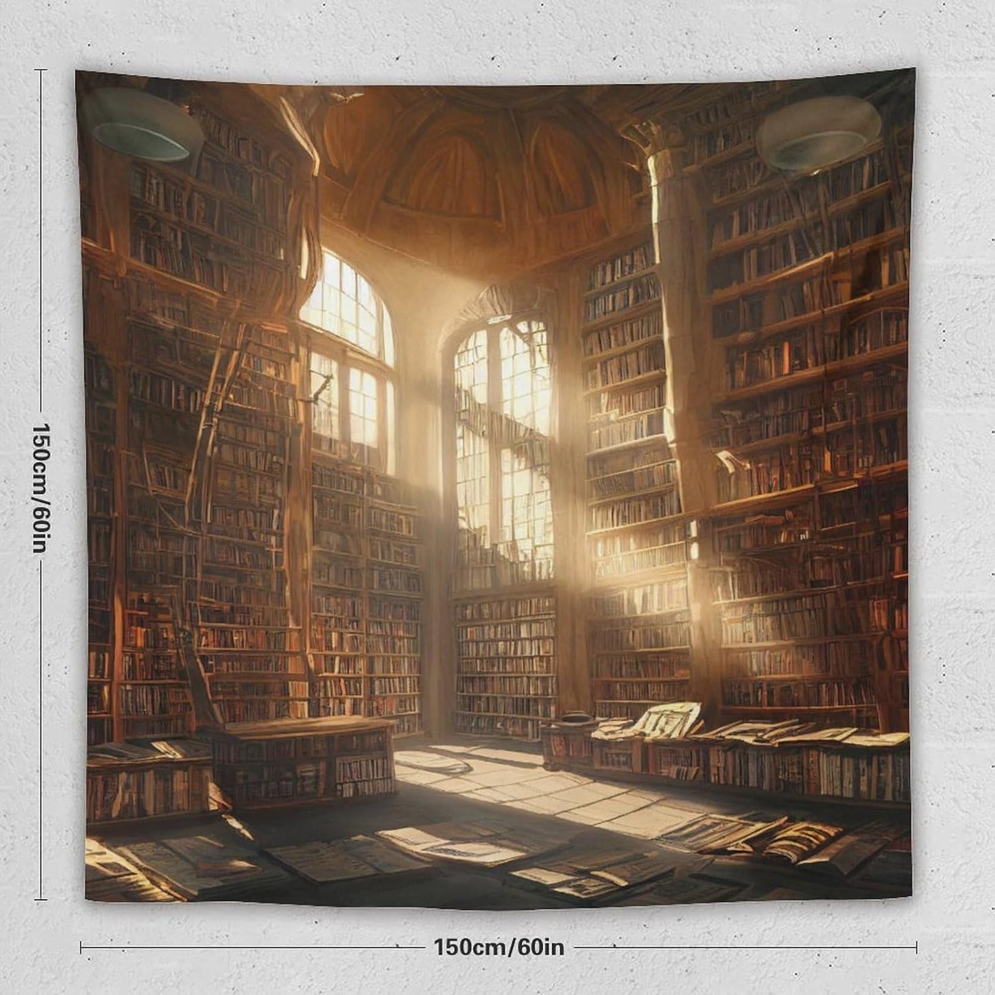 Kurtect Retro Bookshelf Tapestry,Medieval Mid Century Library Building Pattern Print Tapestries for Party Beach Picnic Blankets Tablecloths Living Room Wall Deocr, 60x60 in