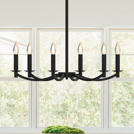 Modern Black Chandelier, Round LED Ceiling Hanging Lamp, Farmhouse Candle Pendant Light Fixtures for Bedroom Living Room Dining Room Kitchen Island (Black-A 6Lights)