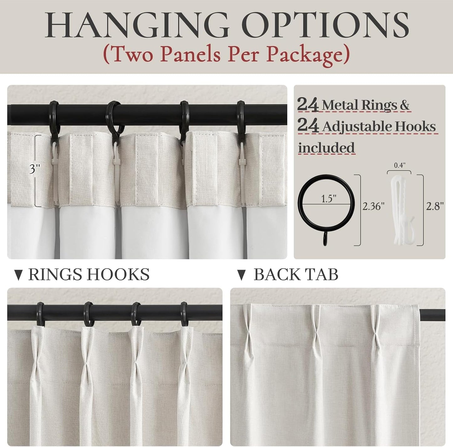 Curtains 70 Inches Wide Thick Linen Pleat Curtain 2 Panels Set for Sliding Glass Doors, Birch Neutral Pinch Pleated Blackout Bedroom Curtains with Hooks Rings & Ceiling to Floor Windows (70"Wx90"L)