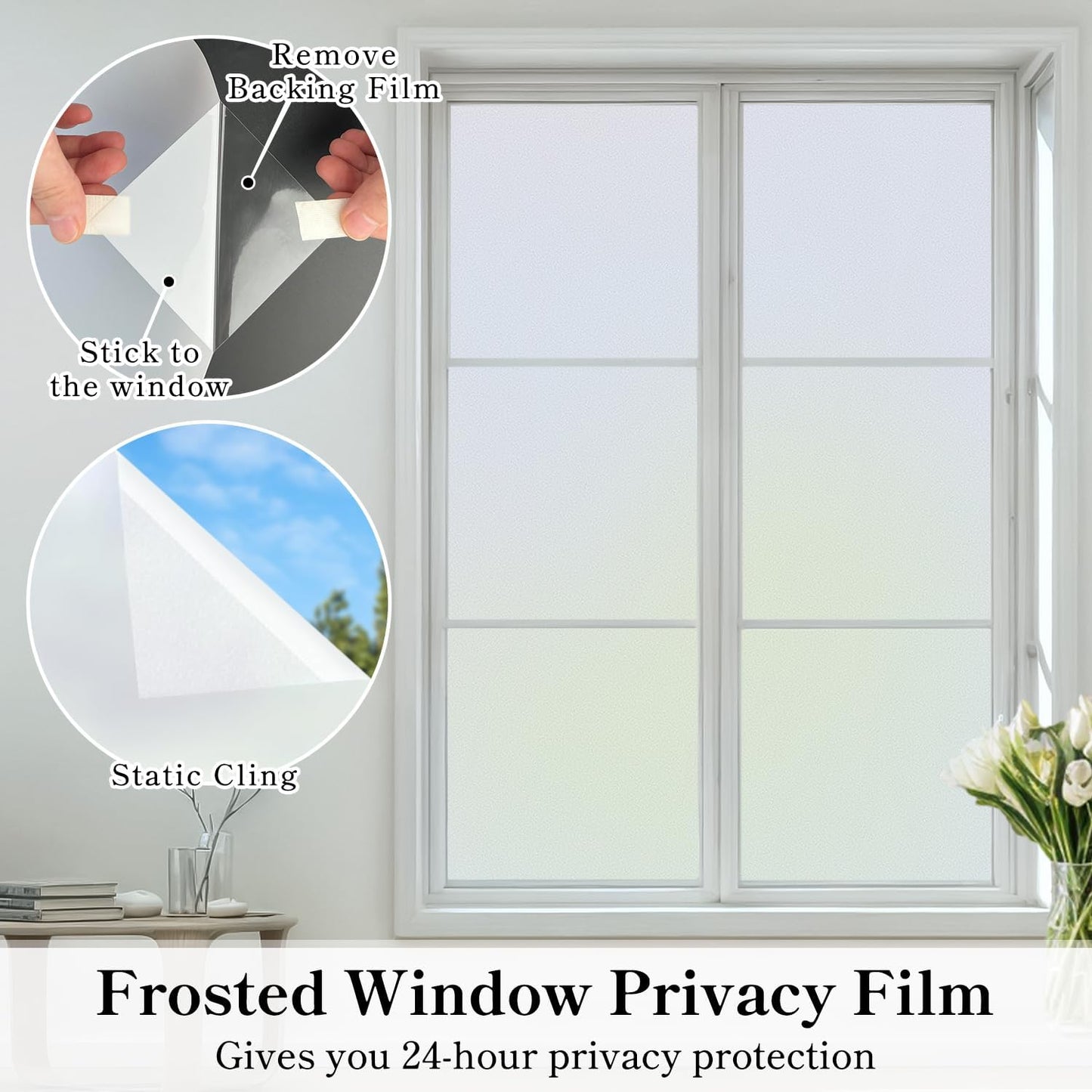 DUOFIRE Privacy Window Film Frosted Glass Film Matte White Static Cling Glass Film No Glue Anti-UV Window Sticker Non Adhesive for Privacy Office Meeting Room Bathroom Living Room DS001W 11.8x78.7in