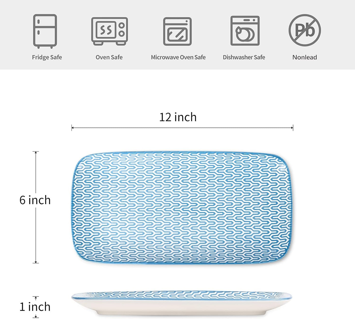 Selamica Ceramic Serving Platters, 12 Inch Serving Trays for Party Entertaining, Large Rectangular Serving Plates, Set of 6, Assorted Colors