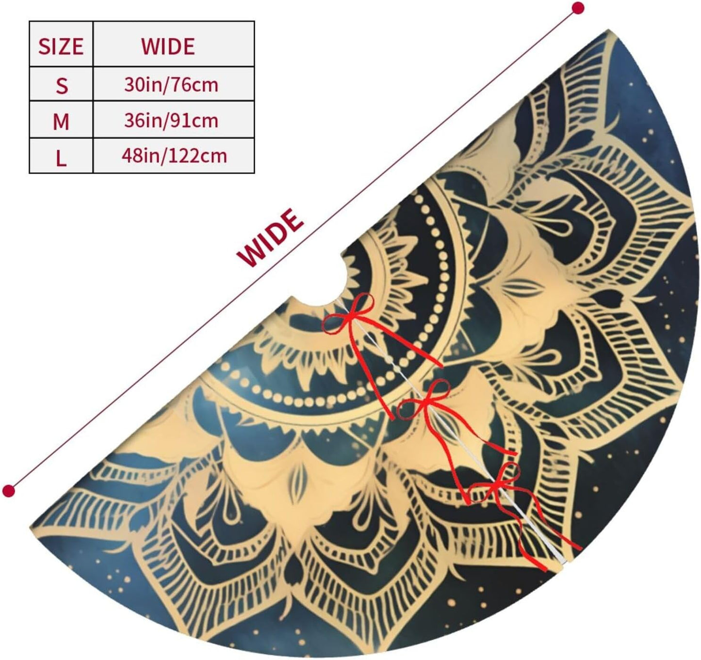 36" Elegant Gold Mandala Christmas Tree Skirt, Blue Galaxy Tree Mat Base Cover for Xmas Festive Holiday Party Decoration Ornaments
