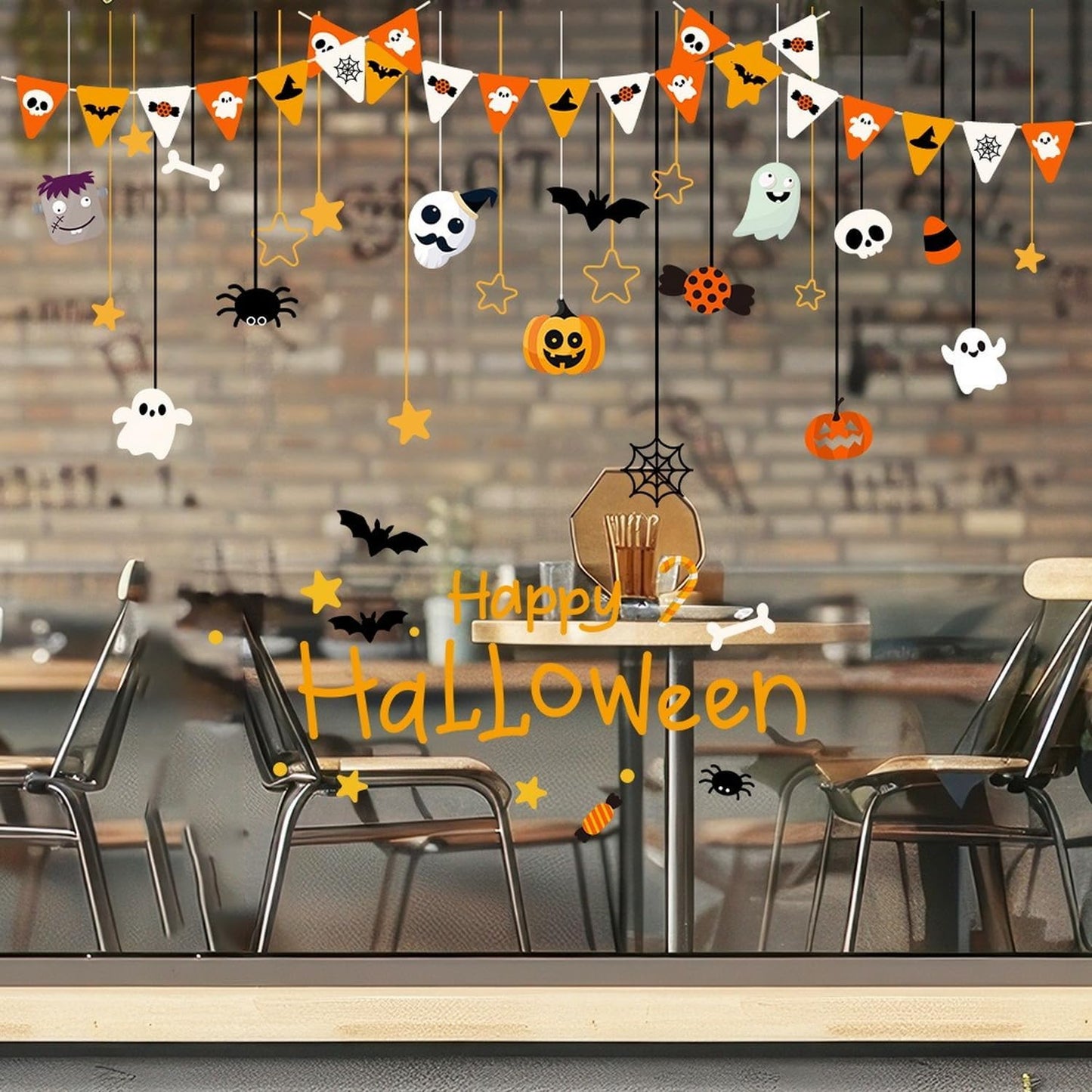 Halloween Window Clings for Glass Fall Static Cling Window Decals 1PCS Cute Ghost Pumpkin Candy Spider Autumn Reusable Window Stickers Home School Office Decorations