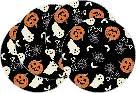 XCHI Boo Spooky Ghost Pumpkin Halloween Round Placemats Set of 4 Table Mats Table Decorations 14x14 Inch