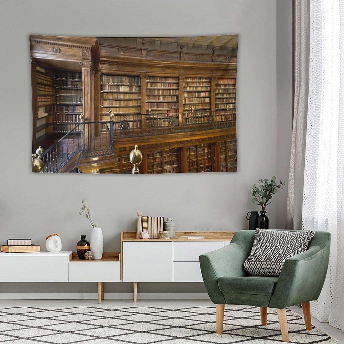 Kurtect Library Tapestry,Vintage Medieval Antique Bookshelf Bookcase Pattern Print Tapestries for Party Beach Picnic Blankets Tablecloths Living Room Wall Deocr, 40x60 in