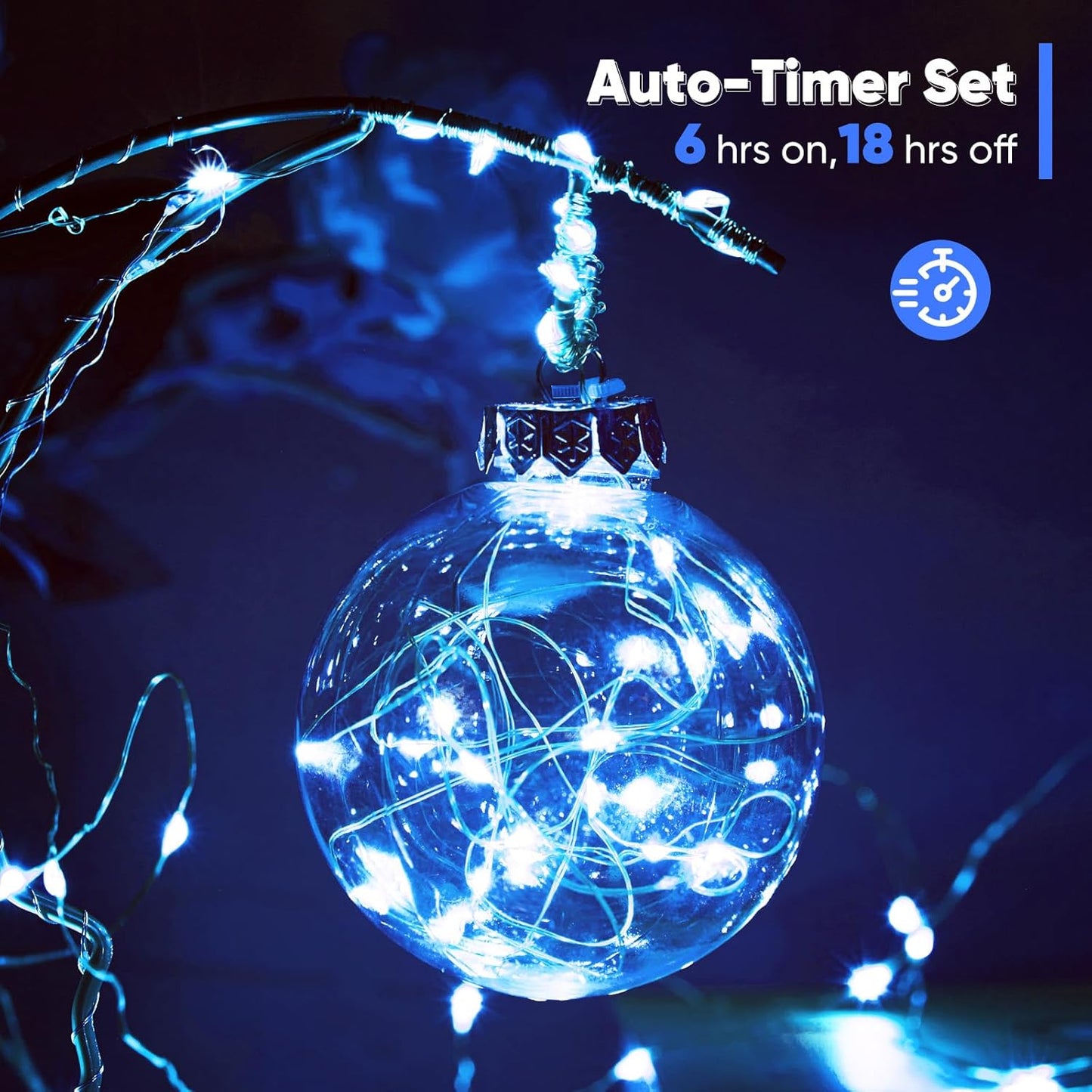 1 Pack 65.6 Ft. Battery Operated Outdoor String Lights with Remote & Timer, LED Blue Fairy Lights, Waterproof Twinkle Lights for Bedroom, Dorm, Mason Jar, Wedding, Party, Christmas