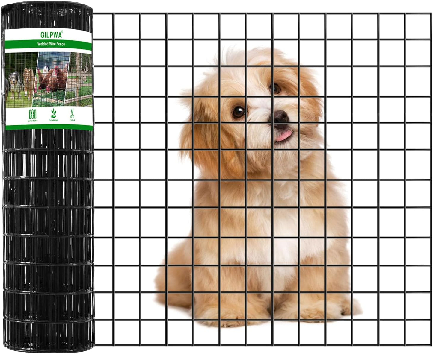 Wire Fence, 24 in(H) X 50 ft(L) PVC Coated Welded Wire Fencing 2" X 2" 16GA Garden Border Vinyl Metal Chicken Wire Fencing Mesh Roll for Yard Vegetable Plant Protection Poultry Netting Black