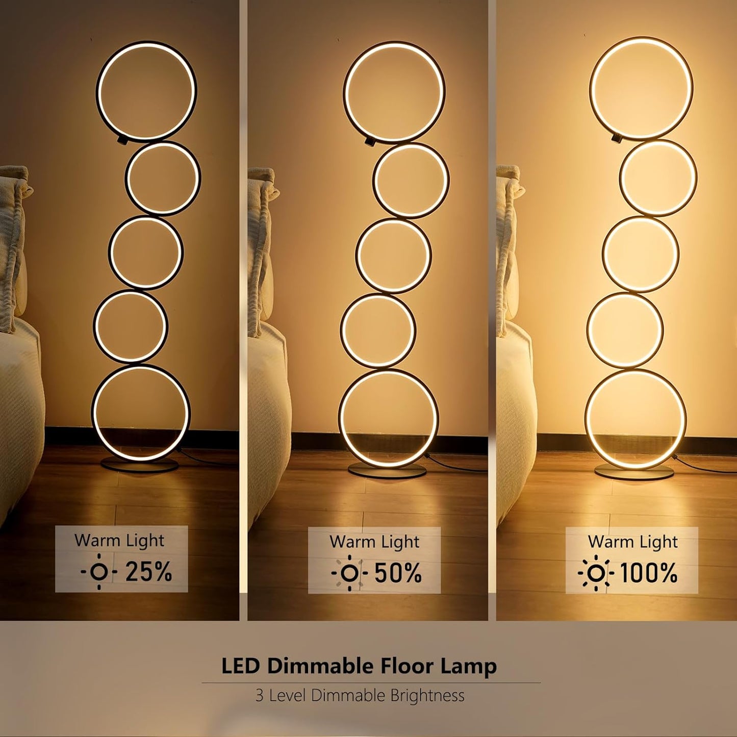 NUÜR 43.3" Modern Floor Lamp, LED Floor Lamp for Living Room, Dimmable, Circle Standing Lamp, Energy-Saving, Unique Lamp for Bedroom, Office, Home