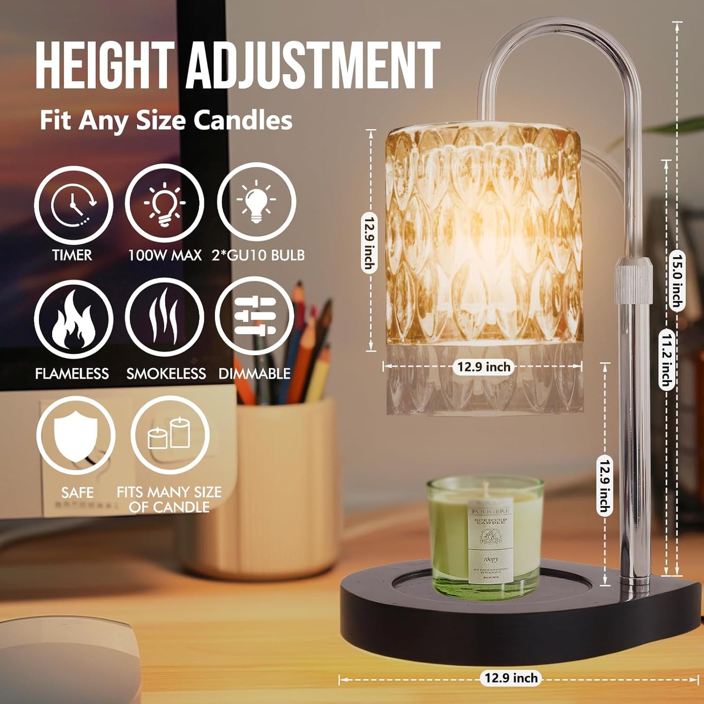 GEEZO Fragrance Candle Warmer Lamp，Electric Candle Warmer with Timer & Dimmer，Mom Christmas Birthday Gifts for Women, House Warming Gifts New Home Bedroom Decor