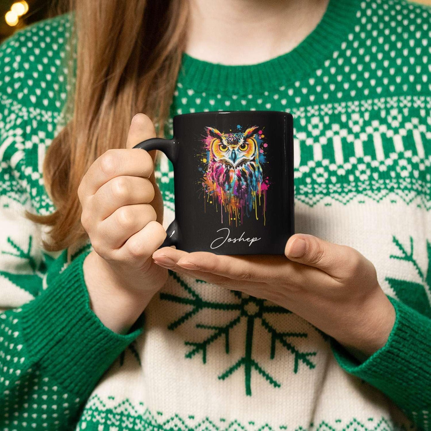 Personalized Name Owl Animal Coffee Mug, Custom Owl Black Cup, Gift For Men Women, Unique Colorful Owl Mug, Animal Cup For Owl Lovers, Customized Owl Ceramic Mug 11oz 15oz, Owl Cup