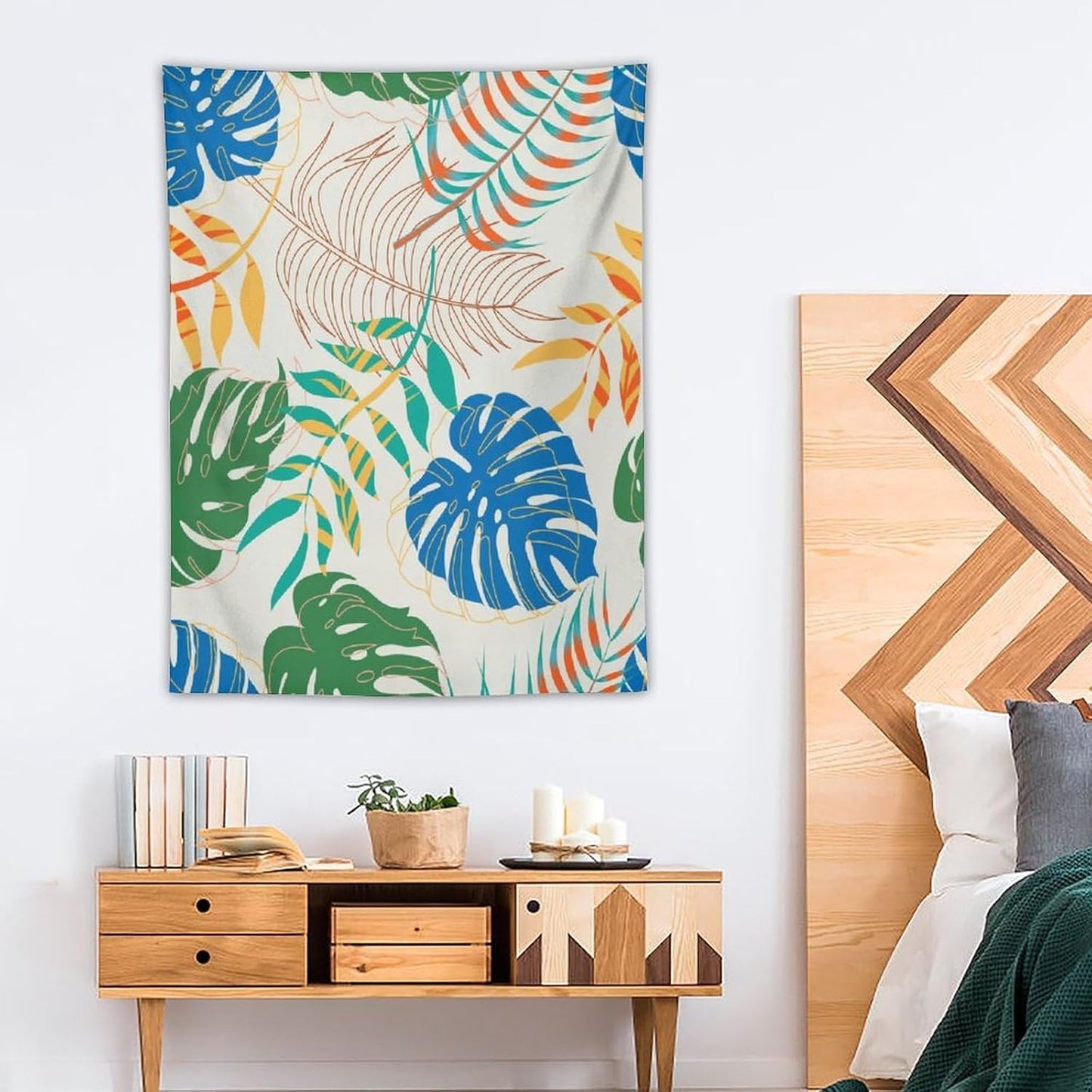 ICMOLYYENLO Tropical Green Plant Tapestry, Green Palm Leaves Natural Landscape Print Wall Tapestry for Bedroom Living Room Dormitory 60x80 Inch