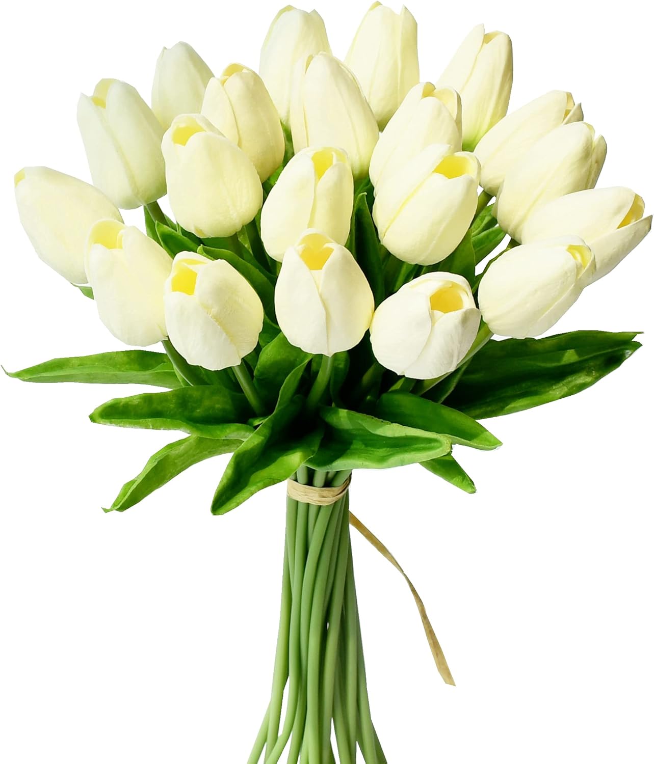 Mandy's Artificial Tulips 20 Stems Cream PU Faux Flowers for Wedding Home Decor 13.5 Inch
