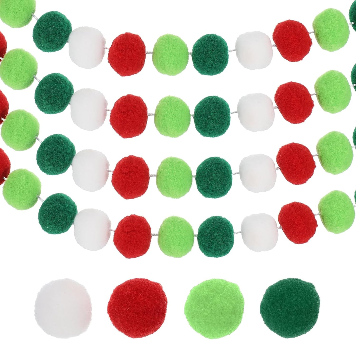 PATIKIL 26Ft Pom Pom Garland Decorations, 4Pcs Colorful Felt Ball Garland Banner Cute Rainbow Pompom Hanging Decorations for Tree Ornaments Homes Decor, Red/Green/White/Gray Green