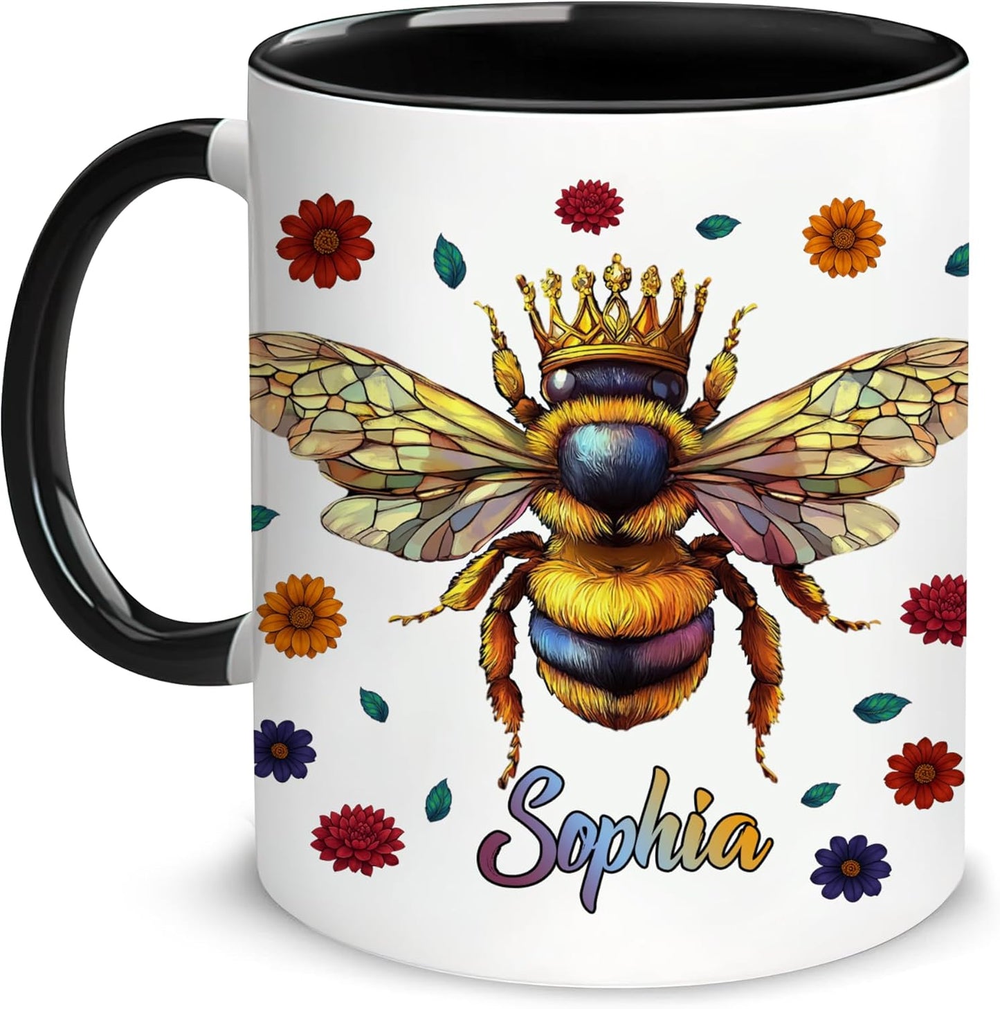 Hyturtle Personalized Floral Bee Mug - Bee Keeper Gifts For Women Lovers Teacher - Honey Gifts For Beekeeper Farmer On Birthday - Queen Honeycomb Decor - Custom Coffee Cup Ceramic Mug 11 Oz 15 Oz