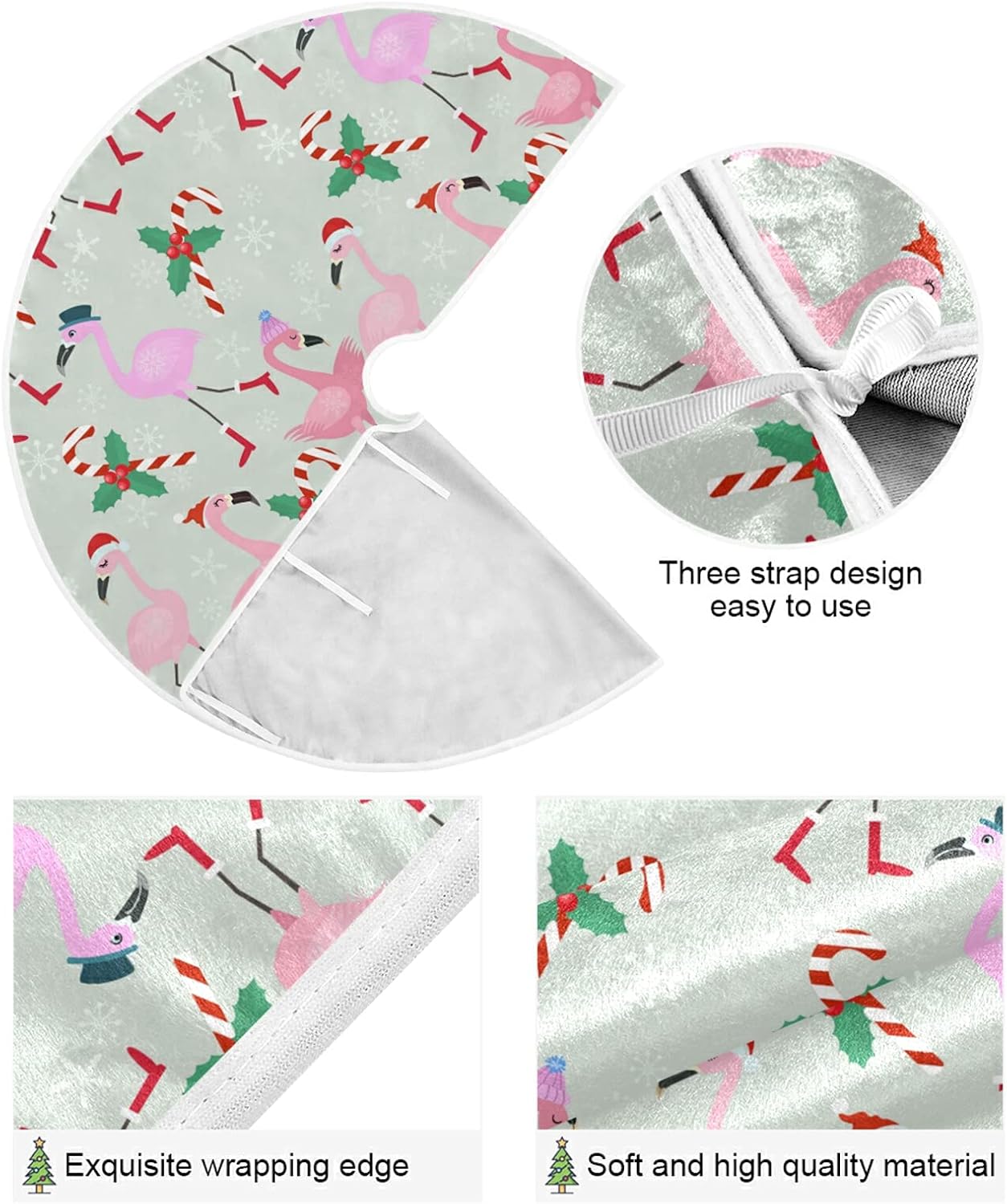 Christmas Flamingo Candy Tree Skirt, Seasonal Tree Mat Holiday Party Supplies Ornaments Indoor Outdoor Decorations for Tabletop Trees 47.2 Inches