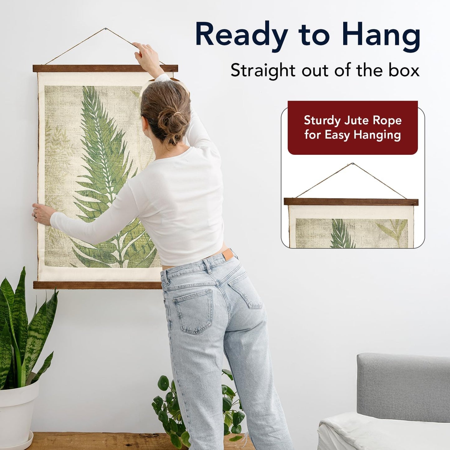 American Art Decor Fern Leaf Wall Scroll Tapestry with Rope