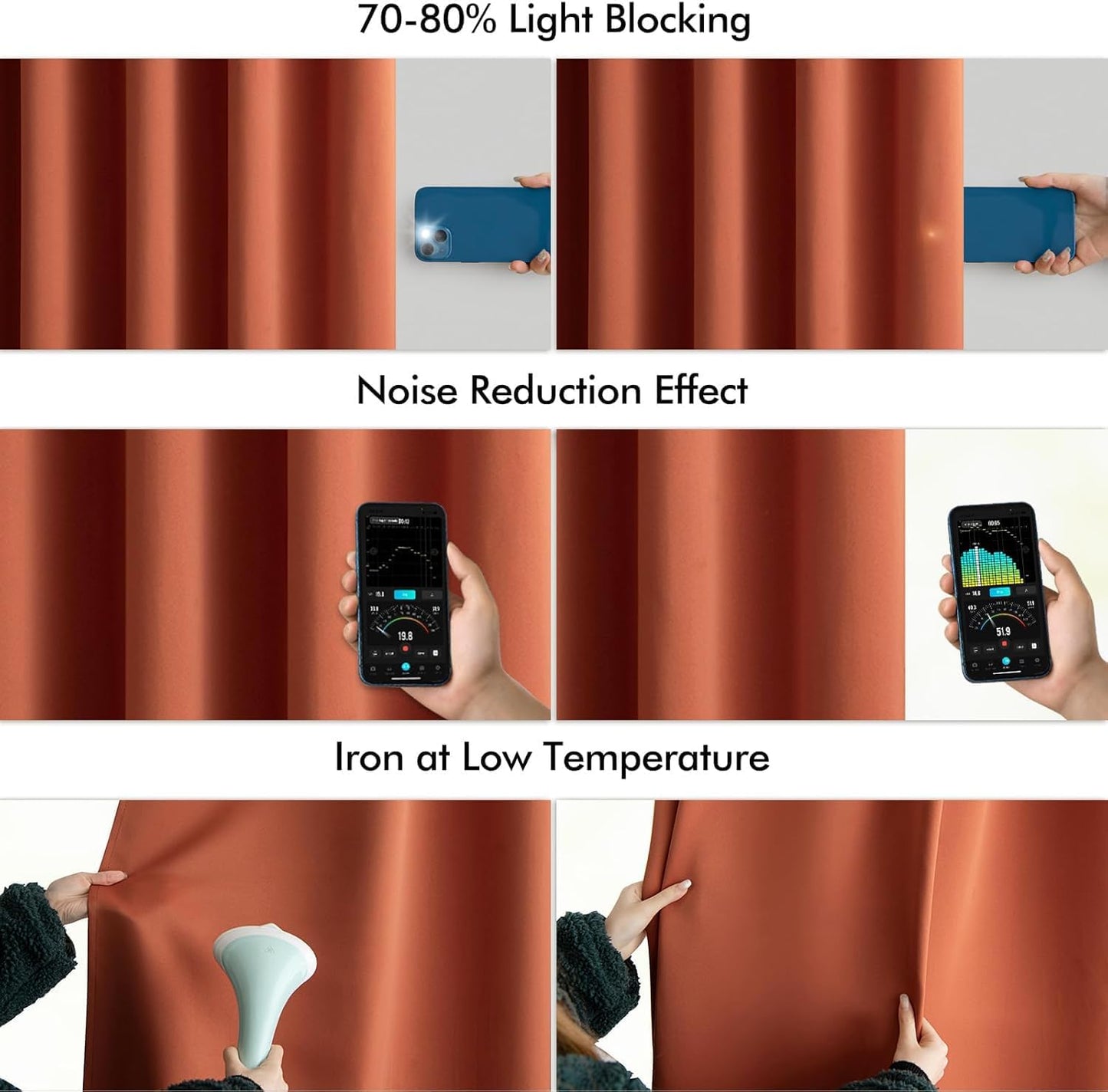 MIULEE Back Tab Burnt Orange Blackout Curtains 96 Inch Long 2 Panels Set for Bedroom, Fall Terracotta Rod Pocket/Pinch Pleated Thermal Insulated Room Darkening Light Blocking Floor to Ceiling Drapes