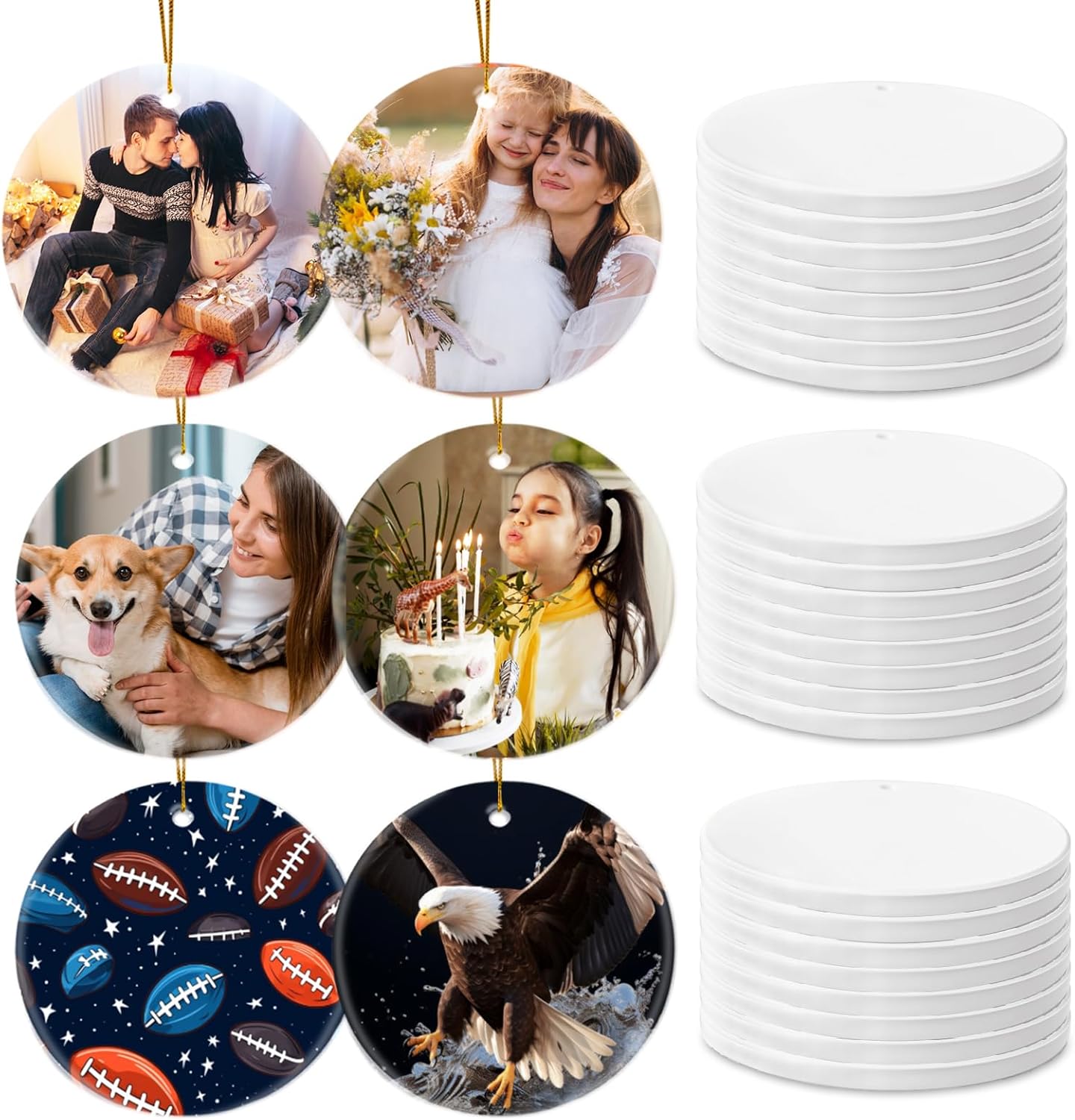Sublimation Blanks Ornament Bulk 25pcs Personalized Christmas Ornaments Set Ceramic Ornaments White Sublimation Discs for Christmas Tree Decorations Wedding Birthday Gifts for Women Men 3"