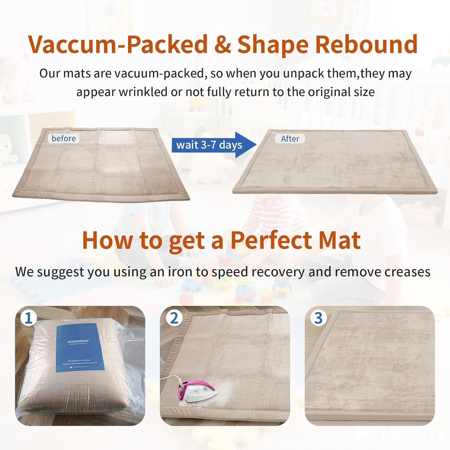 ACOMOPACK Baby Play Mat for Floor,1.3" Thick Memory Foam Area Rug for Living Room,Soft Velvet Crawling with Non-Slip Bottom for Kid,Toddler,79"×157" Tummy Time Nursery Rugs,Yoga（Beige）