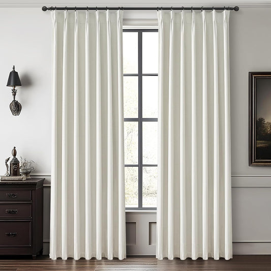 Luxury Pinch Pleated Linen 86 Inch Curtains for Living Room, Boho Blackout Viral Curtains Thermal Heat Blocking Heavy Drapes with Hooks Rings Back Tab for Bedroom Windows 2 Panels Set