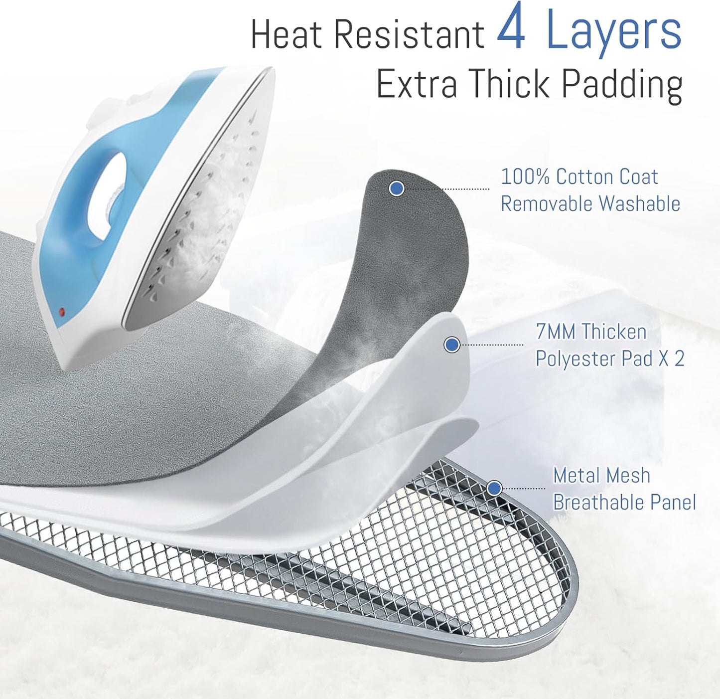 Ironing Board Full Size, BlissBoard 43"x13" Sturdy Heavy Duty Iron Board with Iron Rest, Heat Resistant Cover with Ultra Thick Padding, Height Adjustable, Silver