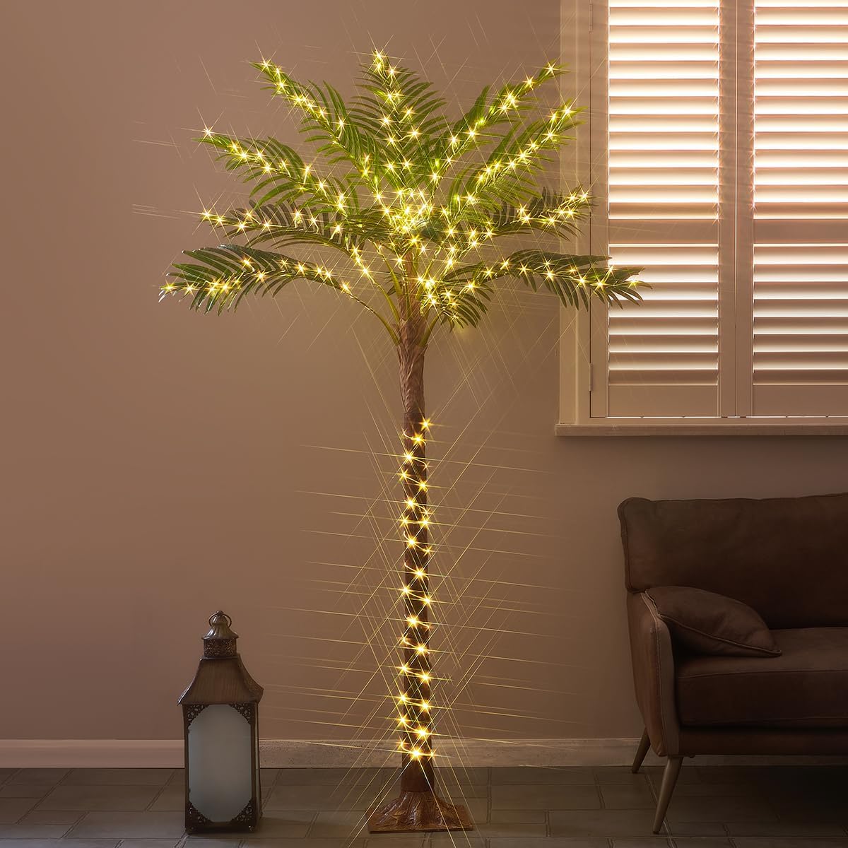 Birchlitland Lighted Palm Trees for Outside Patio 6FT 220 LED Fairy Lights, Artificial Palm Tree Lights Plug in for Home Pool Beach Decoration