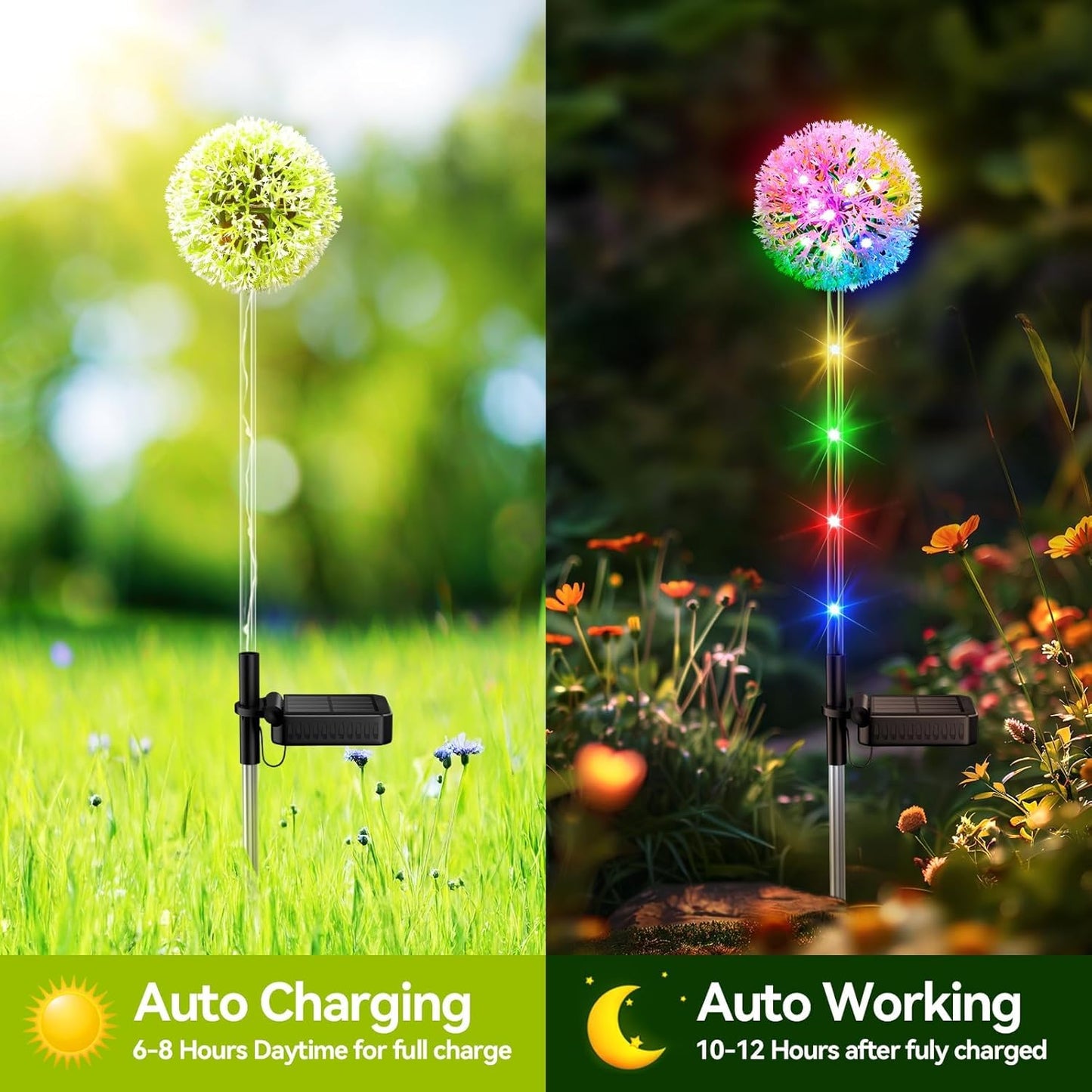 Solar Garden Lights Outdoor Decorations: 4 Pack Dandelion Flower Lights, 2 Modes Colorful 16 LED Landscape Light, Waterproof Artificial Flowers for Yard, Patio, Pathway Decor, Gifts for Women Mom
