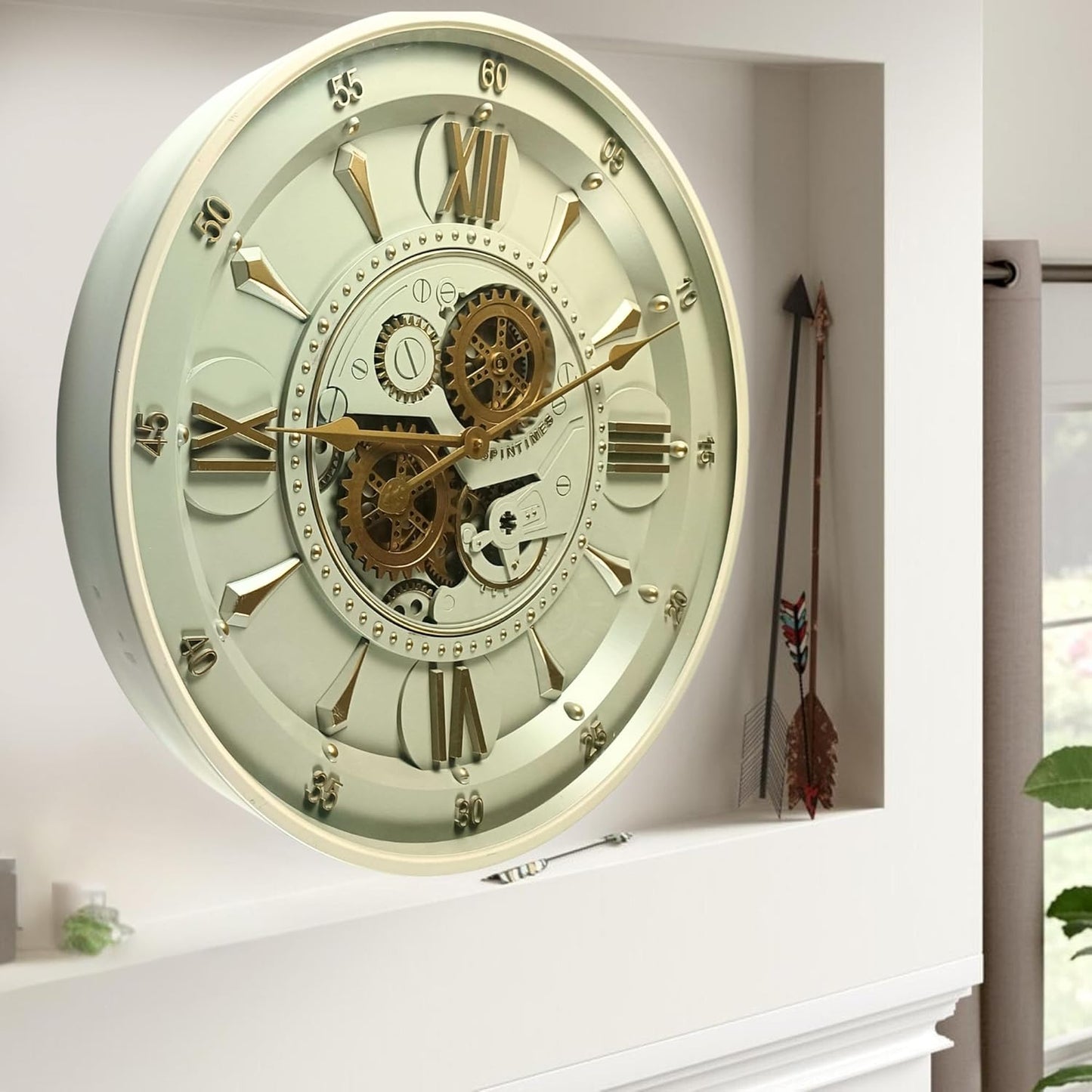 24'' Inch Real Moving Gear Wall Clock Ireland Line (Brass Light, 24 inches (59 cm))