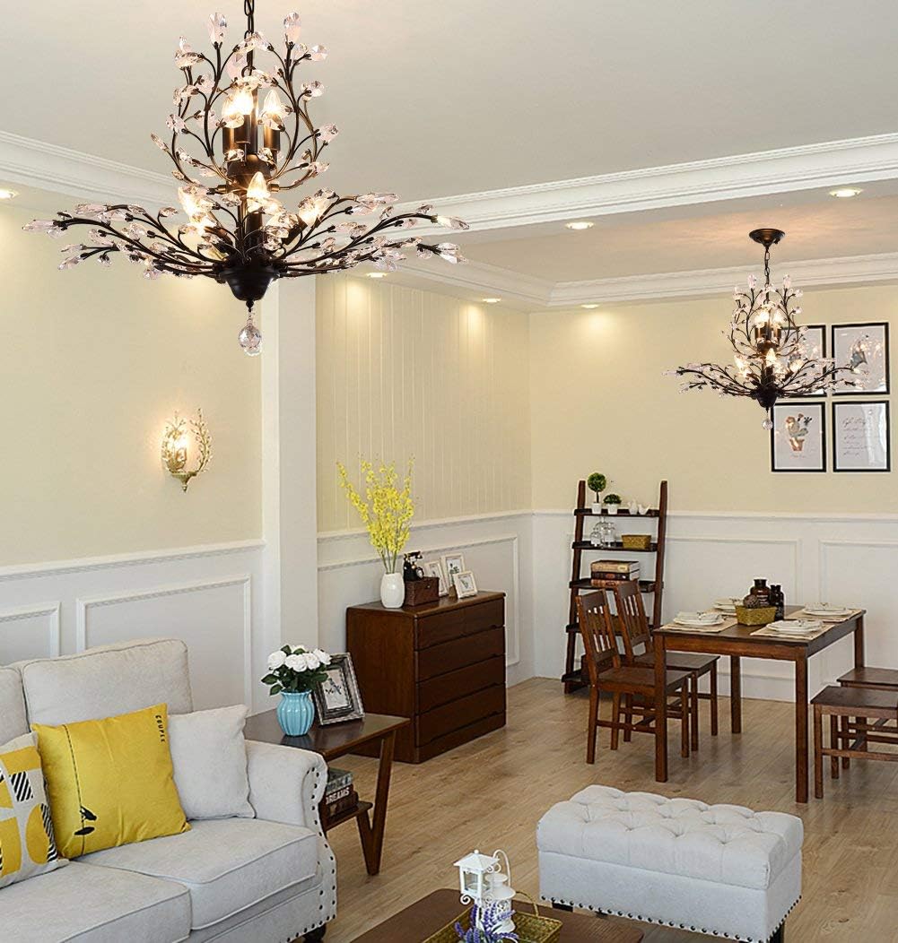 Ganeed Crystal Chandeliers,Vintage 8 Lights Pendant Light,K9 Clear Crystal Chandelier Lighting Fixtures,Ceiling Light for Living Room Bedroom Restaurant Porch Hallway (Black)