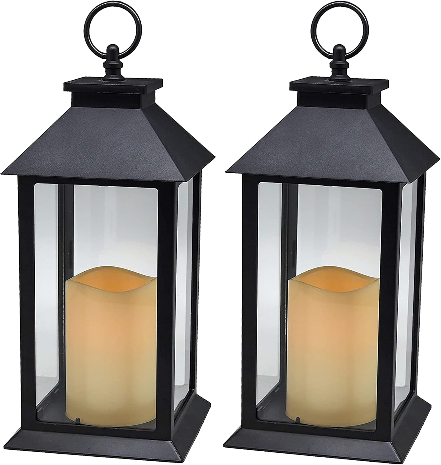 YAKii Hanging Glass Panes Lantern Portable Led Candle Light Operated by 3AAA Battery Use for Garden Yard, Indoor & Christmas Day Decoration etc (Black 2PCS)