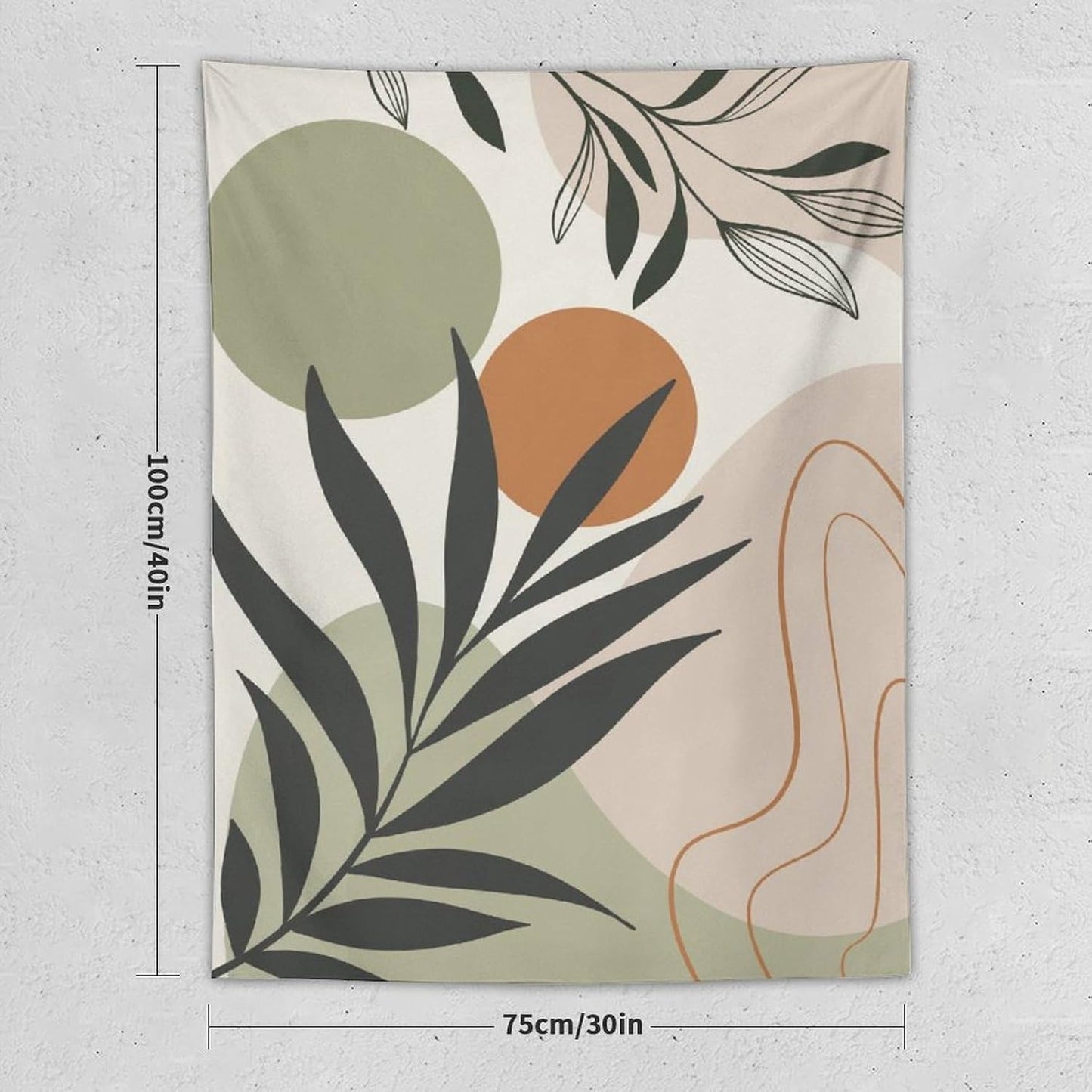 Abstract Bohemian Mid Century Tapestry, Tropical Leaves Modern Geometric Archway Minimalist Bohemian Botanical Aesthetic Wall Hanging, Sage Green Gold Home Decor Art for Bedroom 60x60 Inch