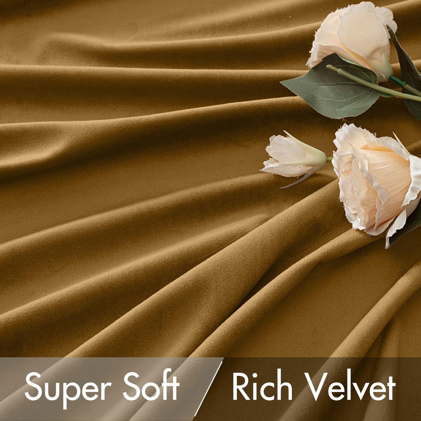 MIULEE Gold Velvet Curtains 84 inches 2 Panels - Luxury Room Darkening Window Drapes for Bedroom Living Room Thermal Insulated Super Soft Blackout, Back Tab Rod Pocket Pinch Pleated, W52 x L84