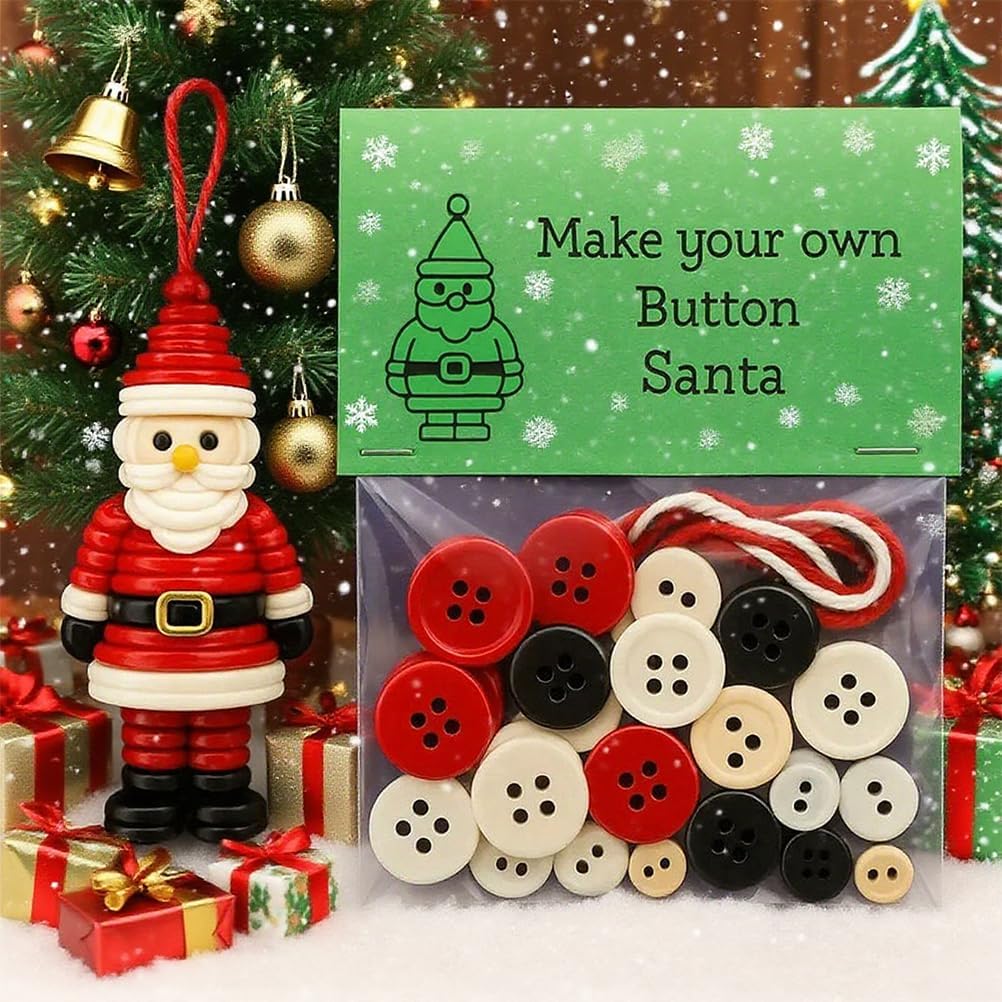 DIY Christmas Button Ornament Making Set - Snowman/Santa/Angel, Fun Holiday Craft Kit for All Ages, Ideal Xmas Tree Hanging Decor & Festive Gifts (C 8)