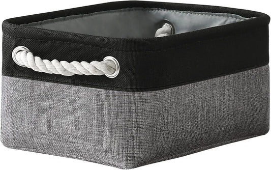 TheWarmHome Storage Basket for Organizing - 12x8x5.2 inch 1 Pack Fabric Storage Cubes, Baskets for Gifts Empty for Closet Organizer Dog Gift Cloth Toy (Grey & Black)