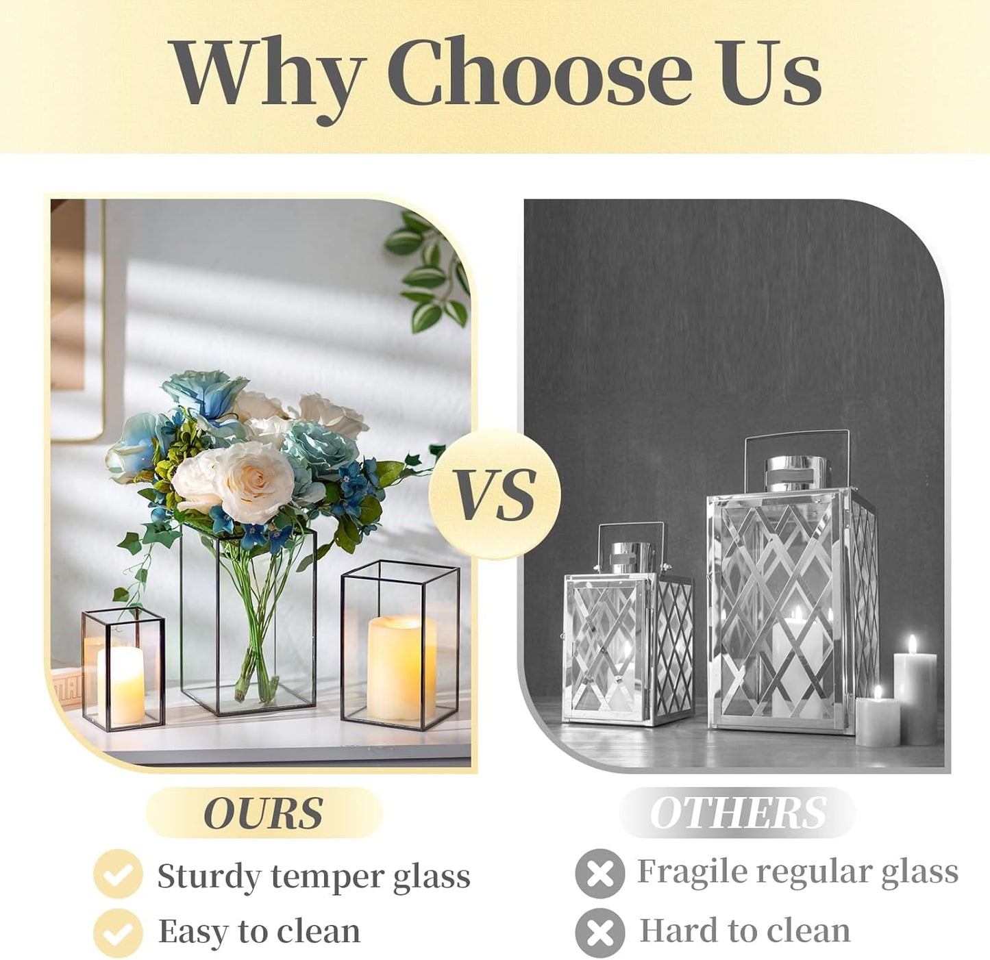 Glass Hurricane Candle Holder Large - Hewory 18pcs Black Rectangle Flower Holders Centerpiece for Table, Tall Floor Square Pillar Candle Lantern for Wedding, Anniversary, Party, Fireplace, Dining Room