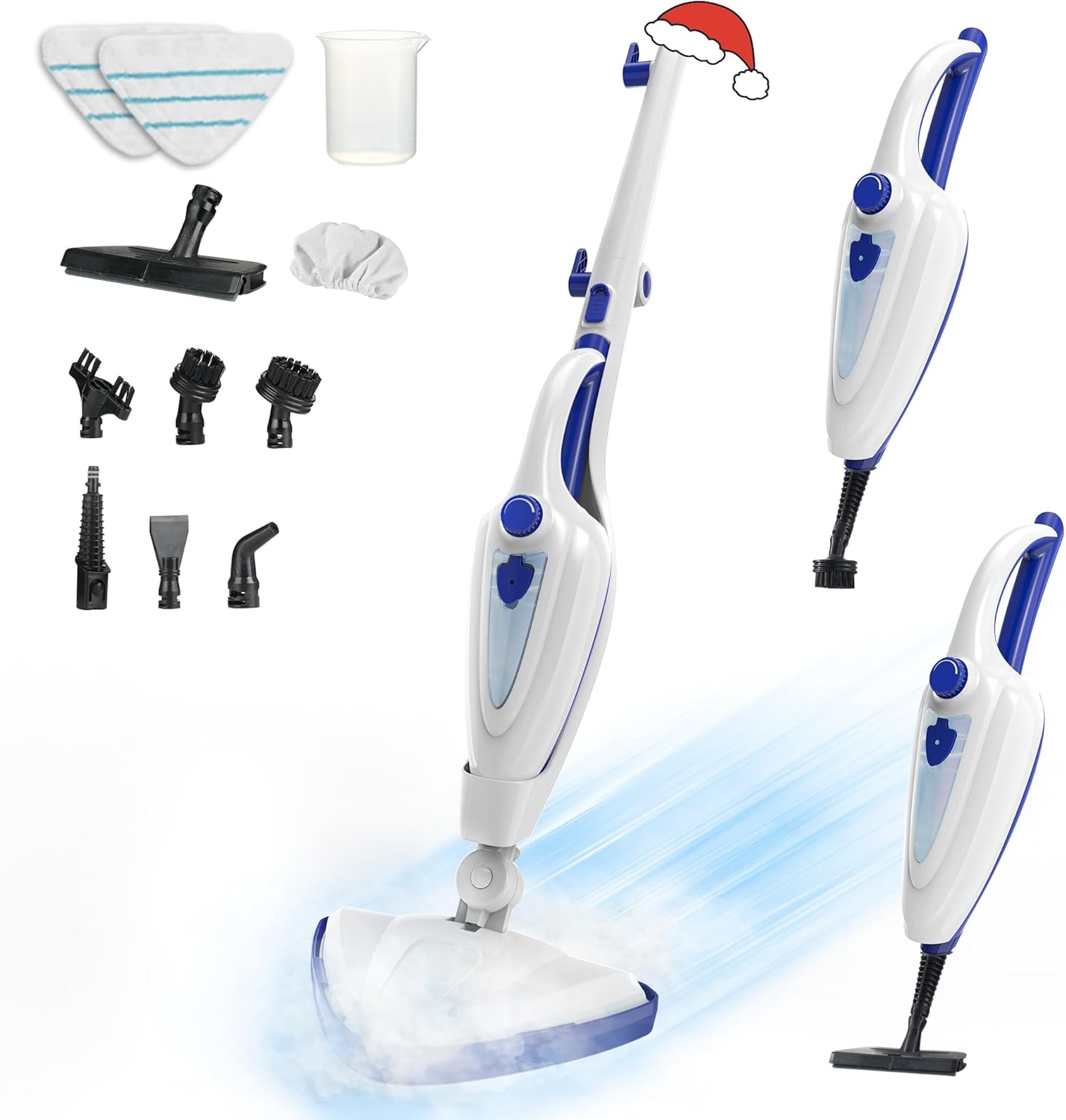 12-in-1 Steam Mop, Fast 15-Sec Heat-Up, 1500W Detachable Handheld Steam Cleaner with 2 Dirt Grip Pads, Removes 99.99% Stubborn Stains for Hardwood Floors, Clothes, Windows, Tiles, Furniture, Blue