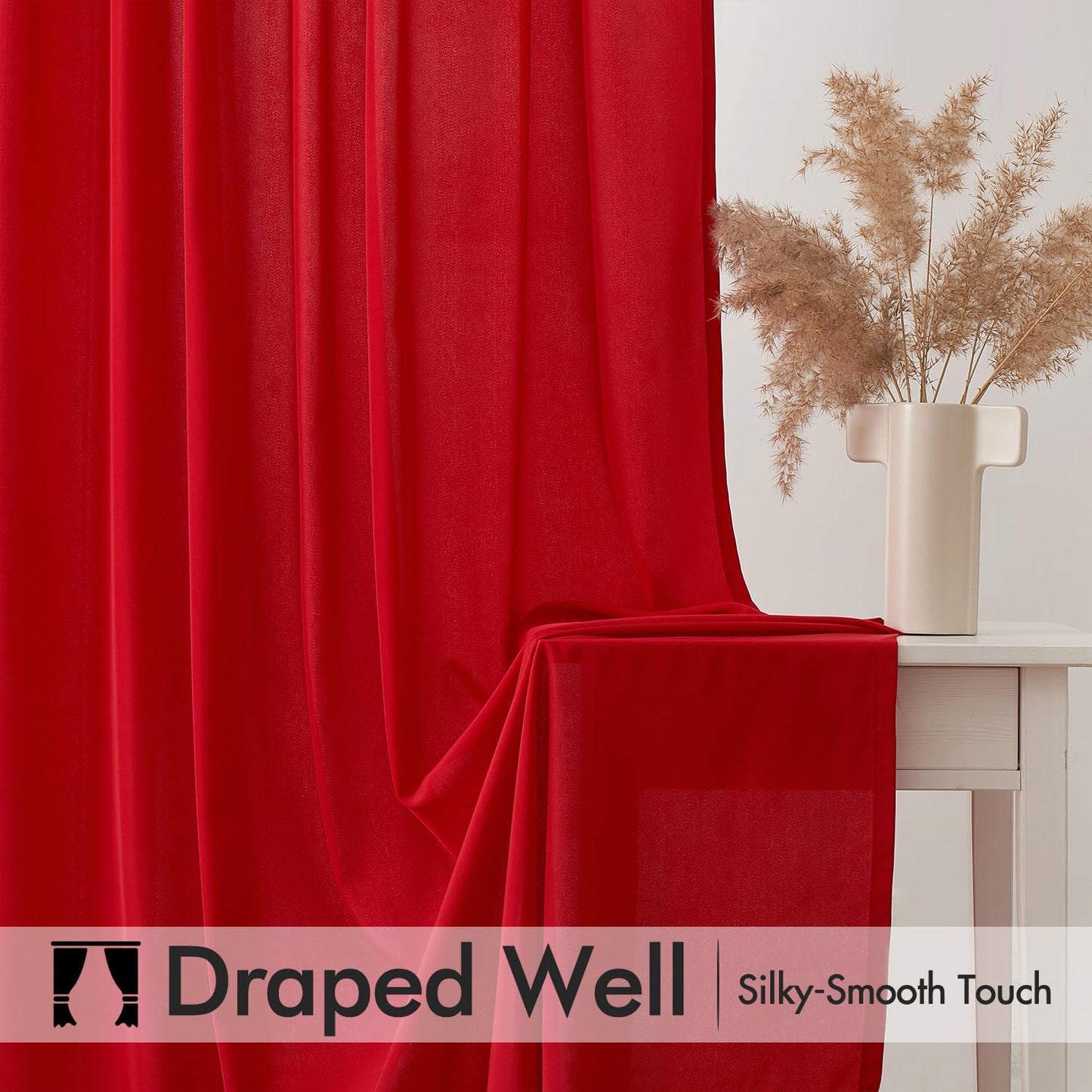 MIULEE Red Privacy Sheer Curtains That Let Light in 96 Inches Long Non-See-Through Semi Sheer Curtain Light Filtering Window Curtains Christmas Drapes for Living Room Bedroom 2 Panels Set 42 X 96